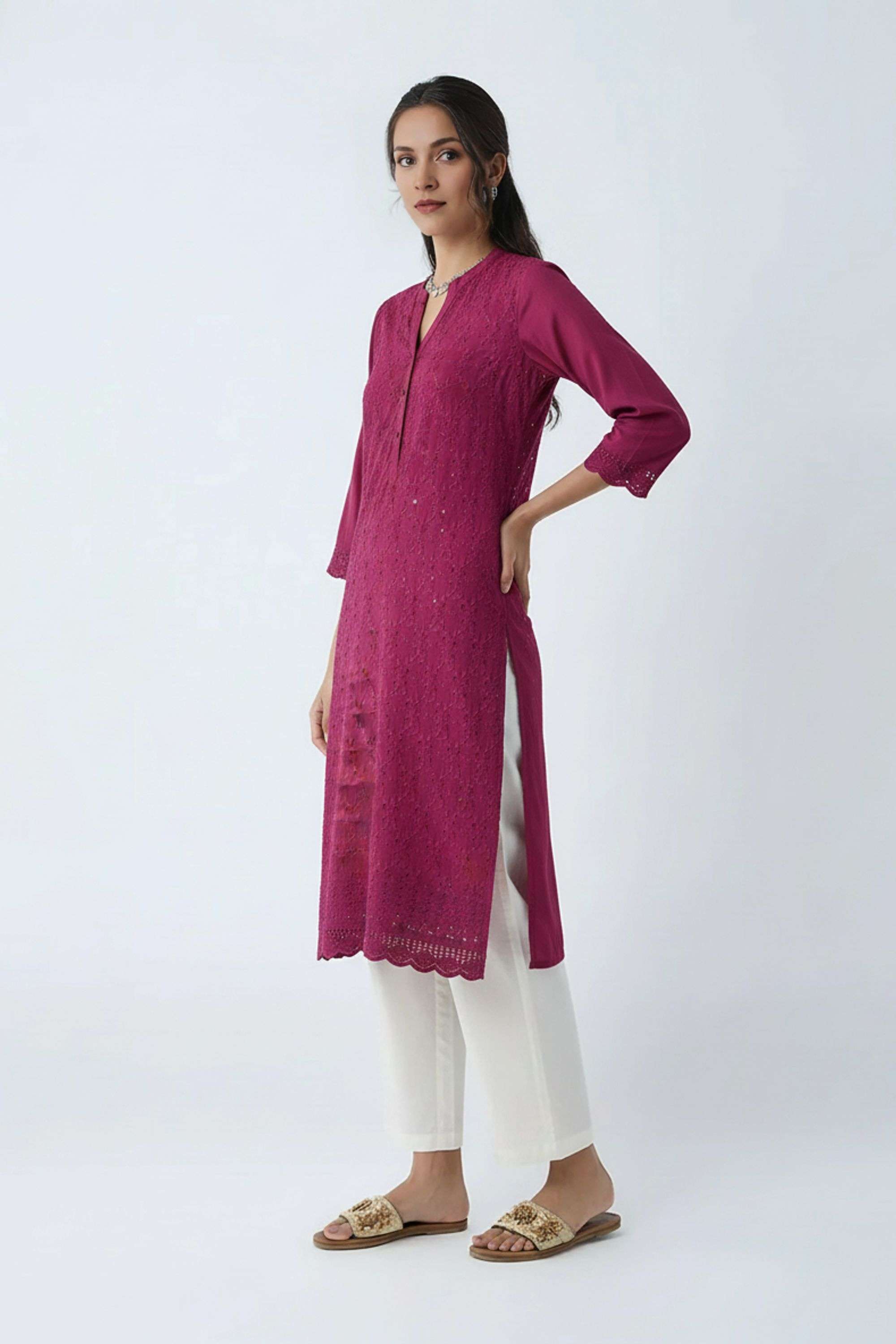 Solid-Blended-Fabric-Regular-Fit-Festive-Wear-Women-Kurta