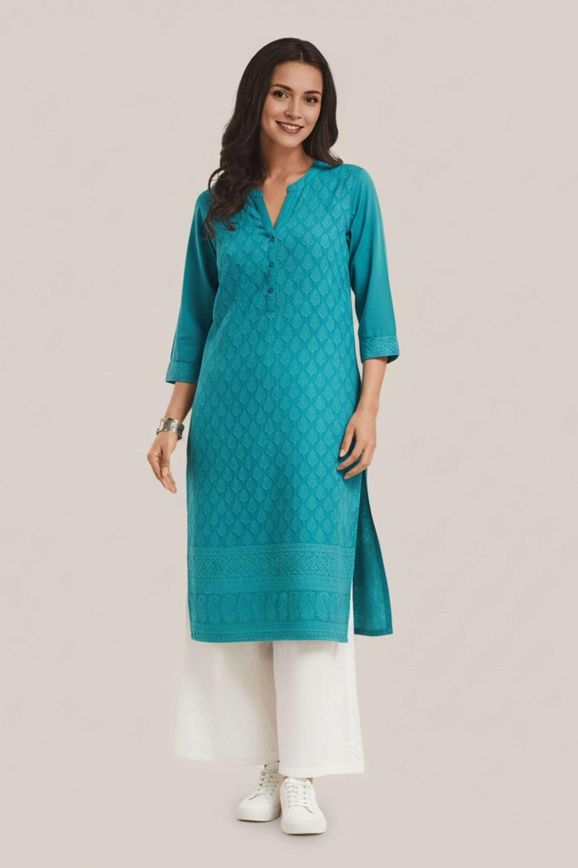 Solid-Blended-Fabric-Regular-Fit-Festive-Wear-Women-Kurta