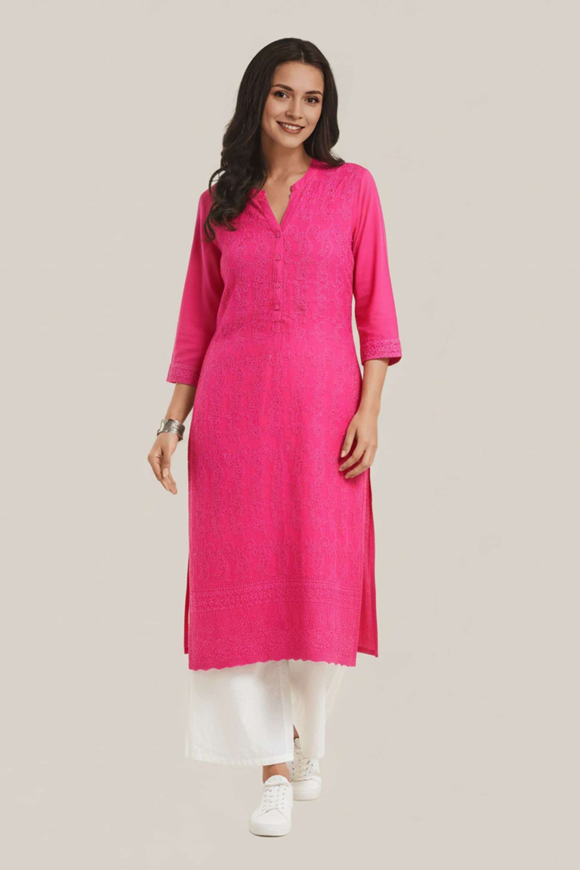 Solid-Blended-Fabric-Regular-Fit-Festive-Wear-Women-Kurta
