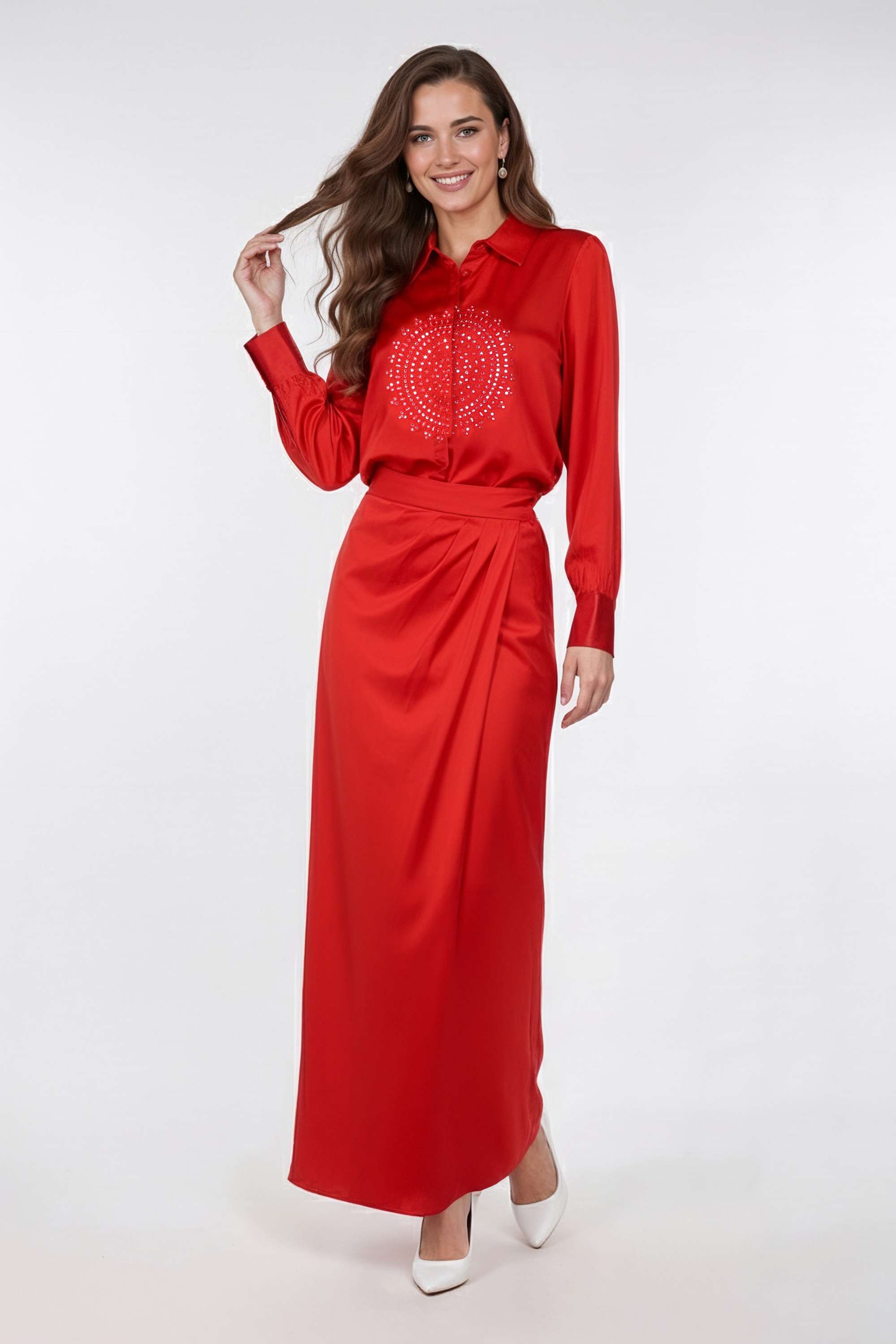 Embellished-Collared-Blended-Fabric-Women-Kurta-Set