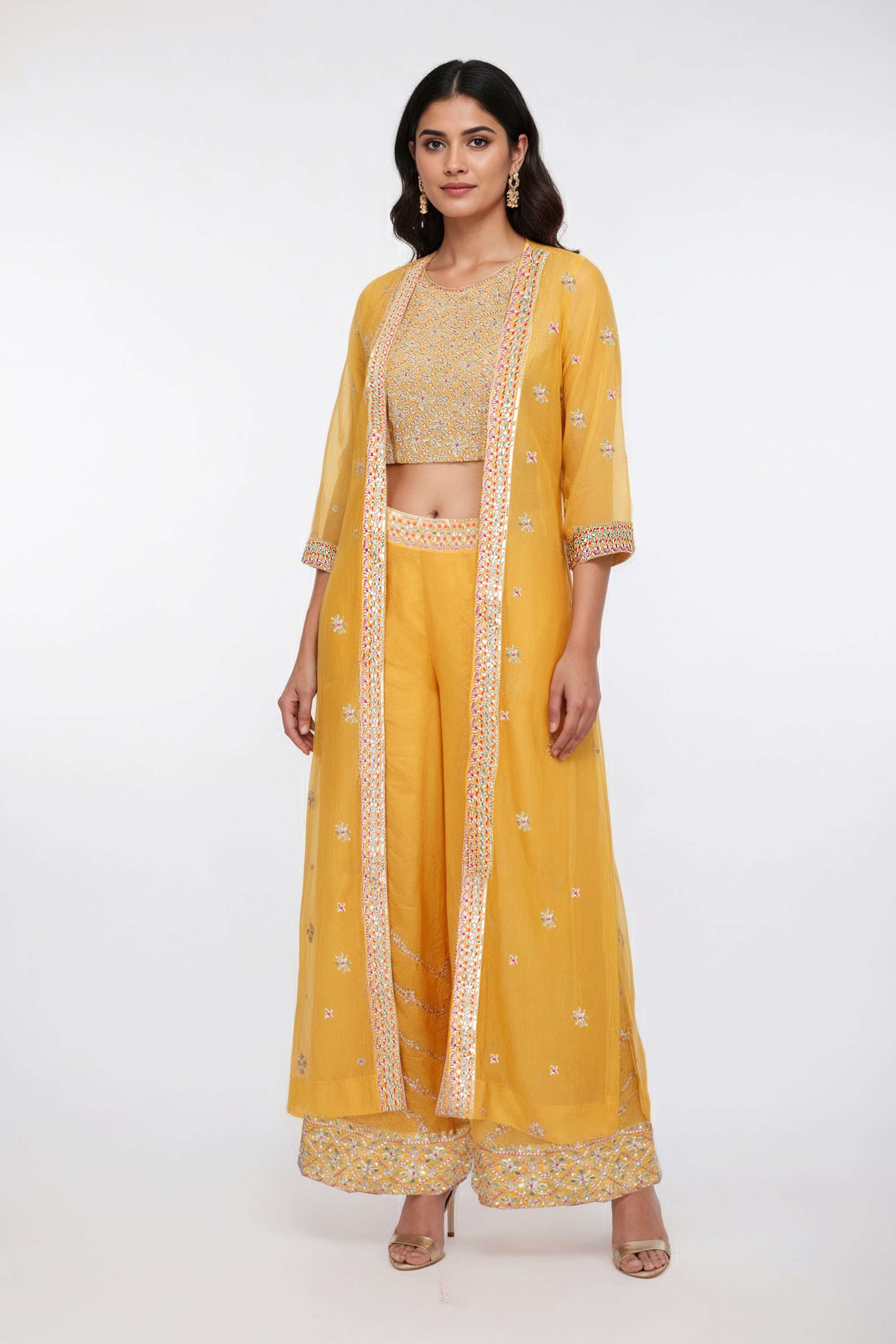 Embellished-Round-Neck-Blended-Fabric-Women-Kurta-Set