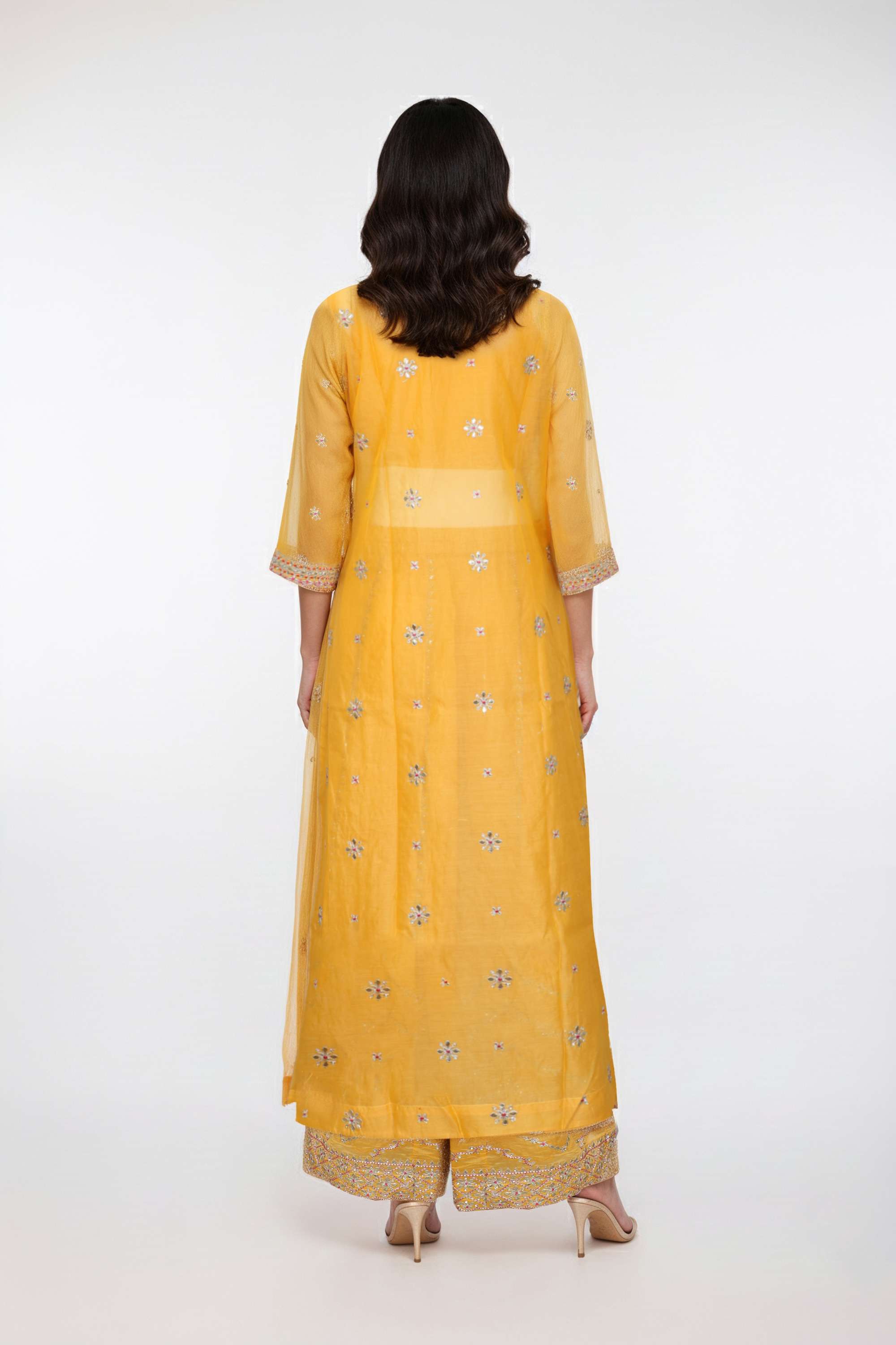 Embellished-Round-Neck-Blended-Fabric-Women-Kurta-Set