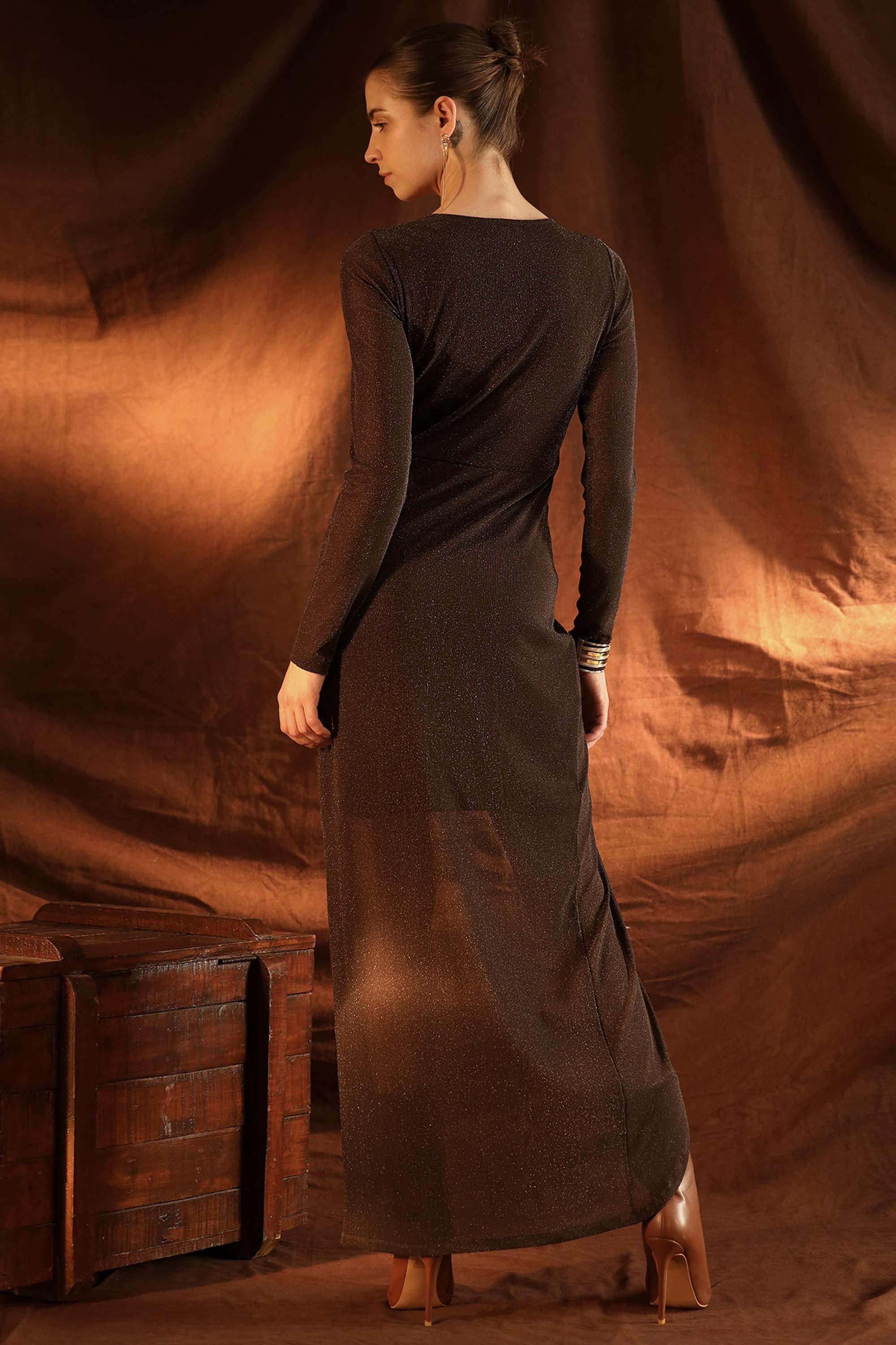 Solid-Polyester-Round-Neck-Women-s-Isla-Maxi-Dress