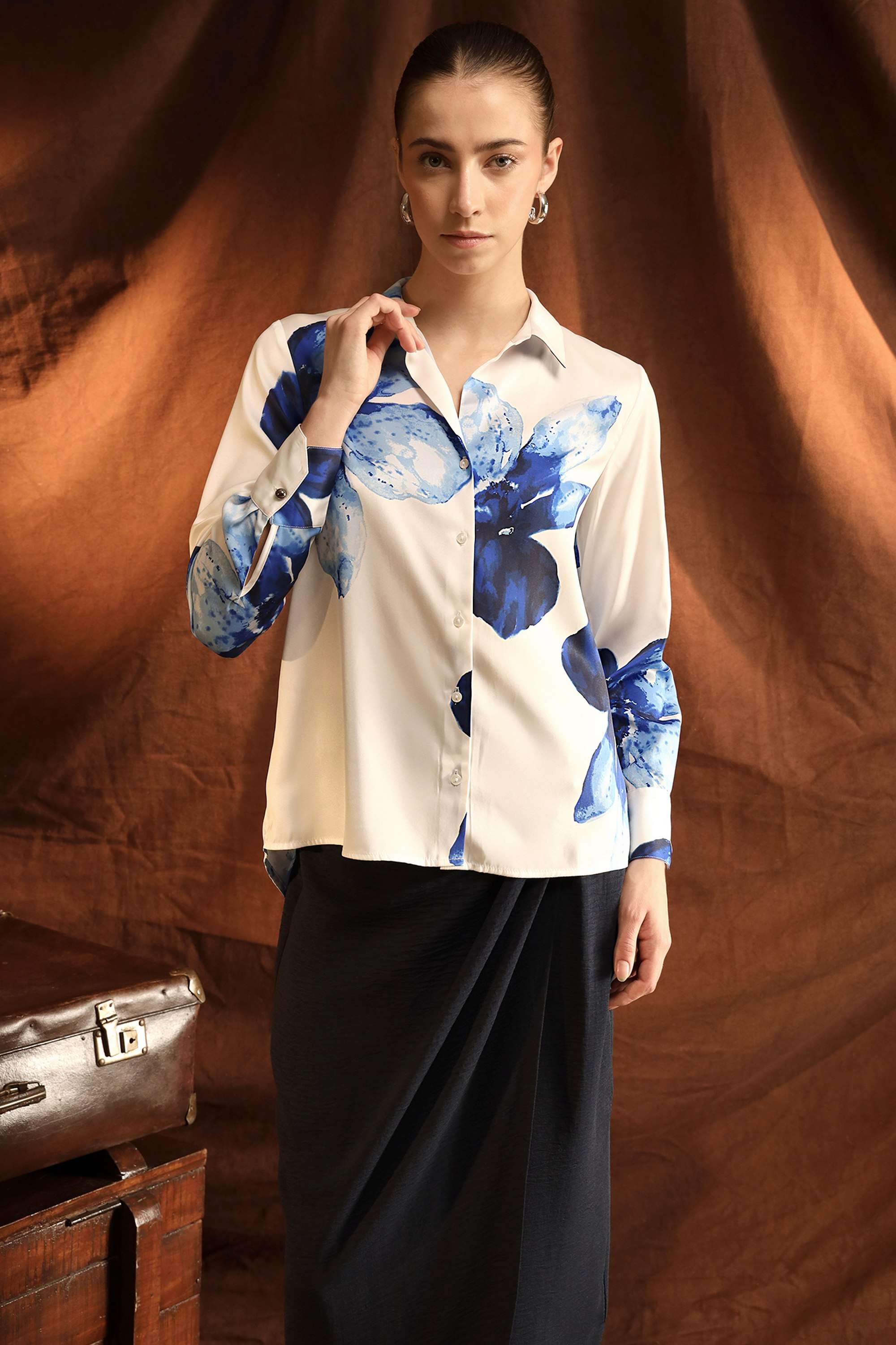 Floral-Collared-Satin-Women-s-Formal-Wear-Shirt