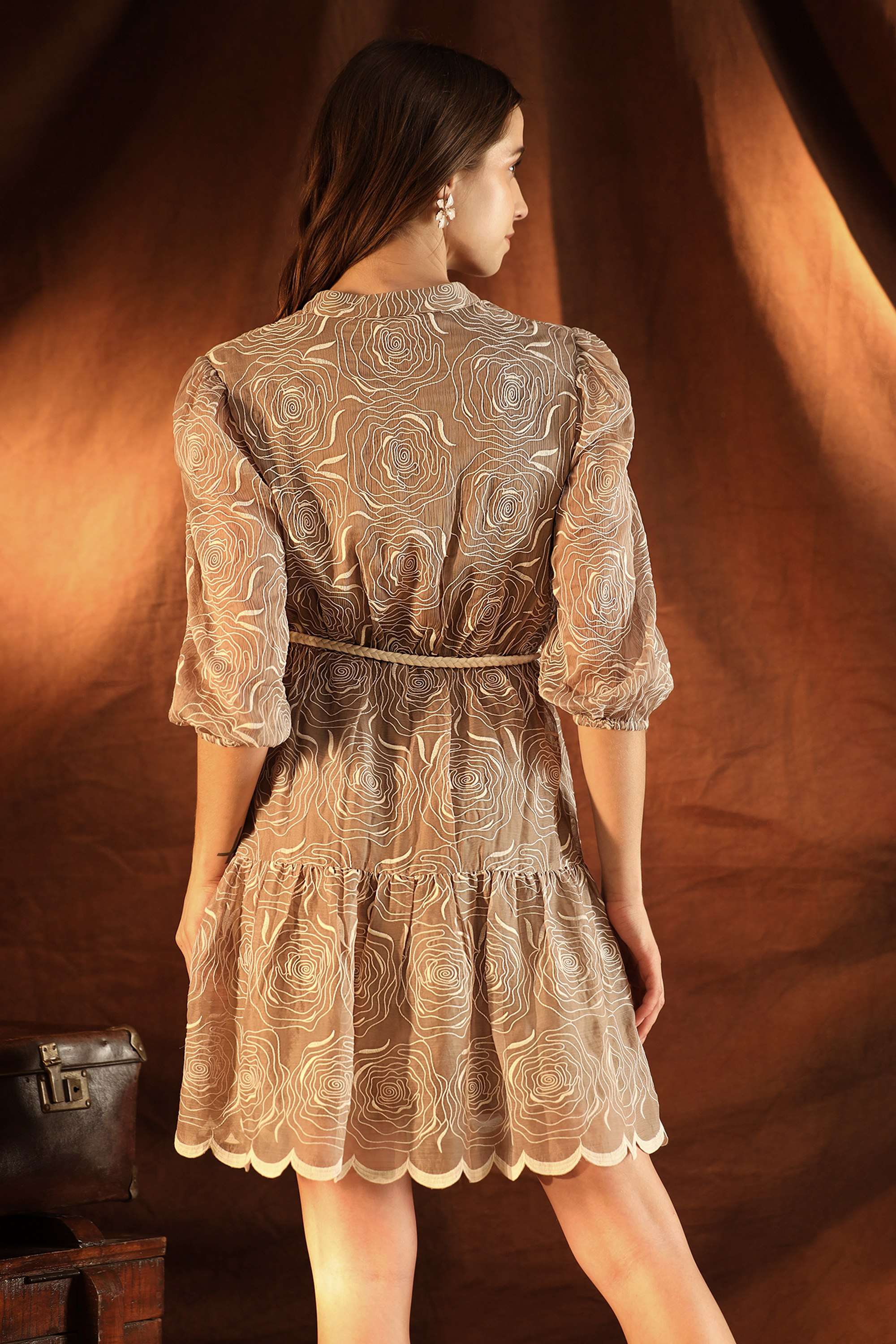 Printed-Chiffon-Collared-Women-s-Gwyneth-Mini-Dress-With-Belt