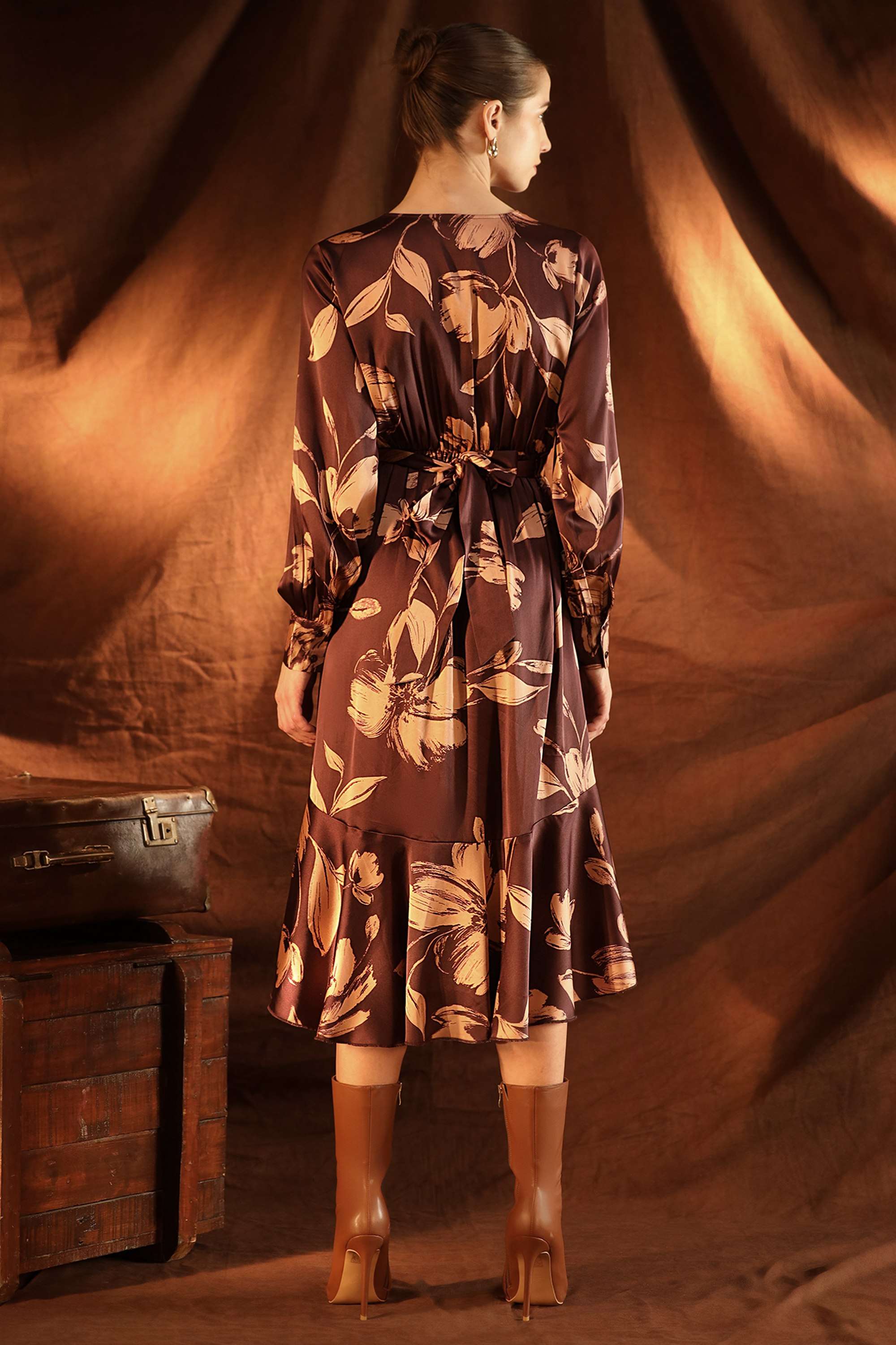 Floral-Satin-V-Neck-Women-s-Milley-Midi-Dress