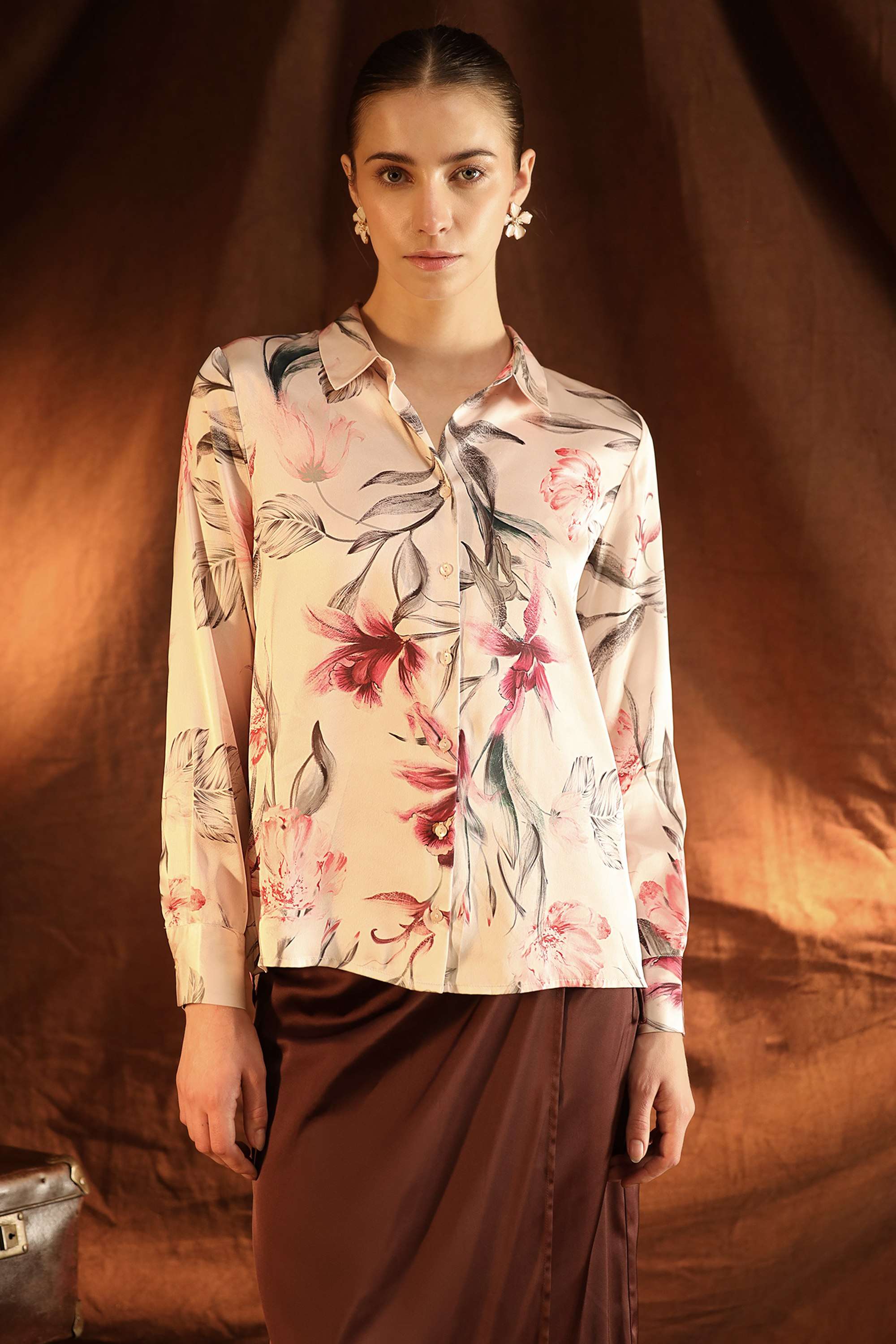 Floral-Blended-Fabric-Collared-Casual-Wear-Women-Shirts