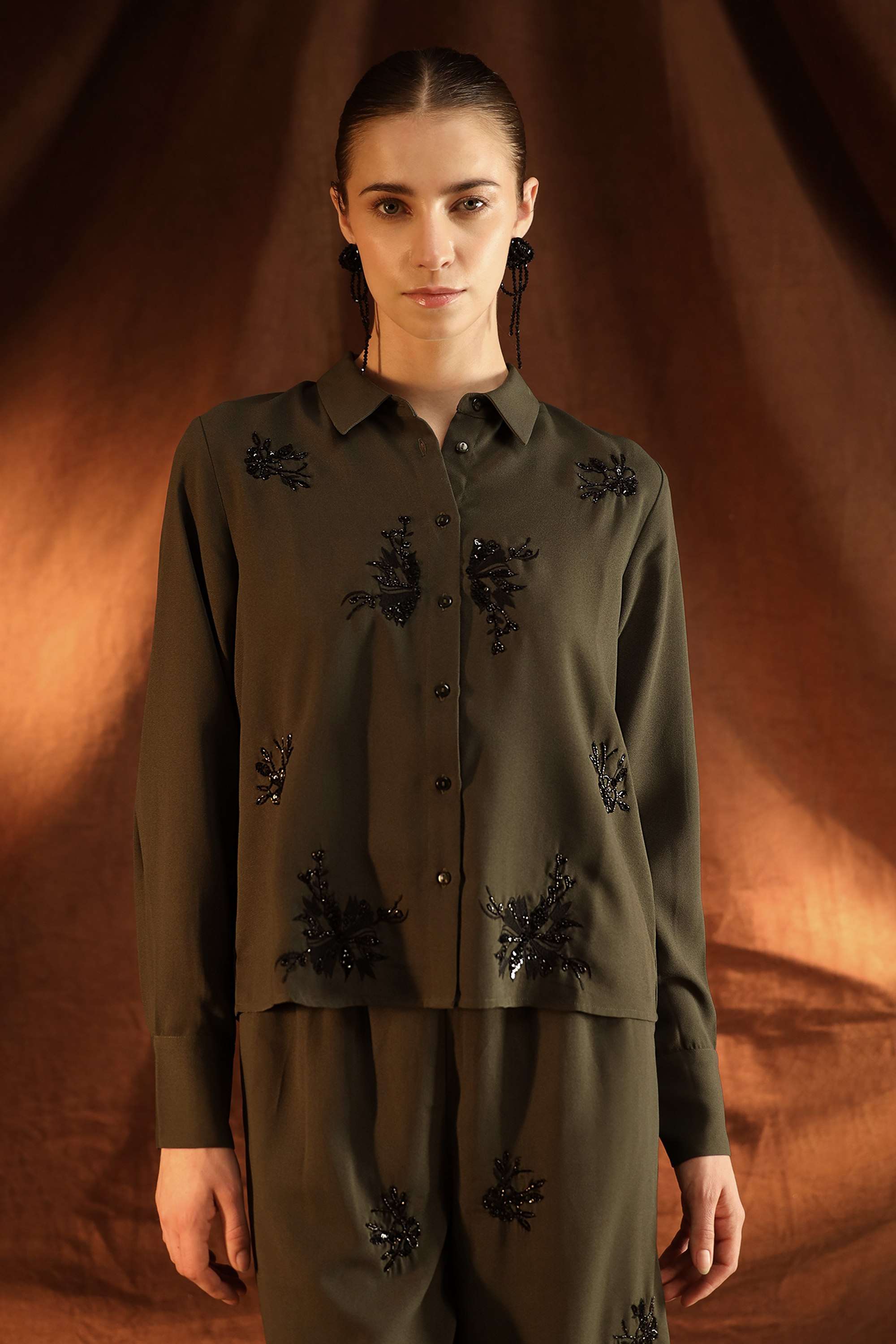 Embellished-Polyester-Relaxed-Fit-Women-s-Casual-Hampton-Shirt