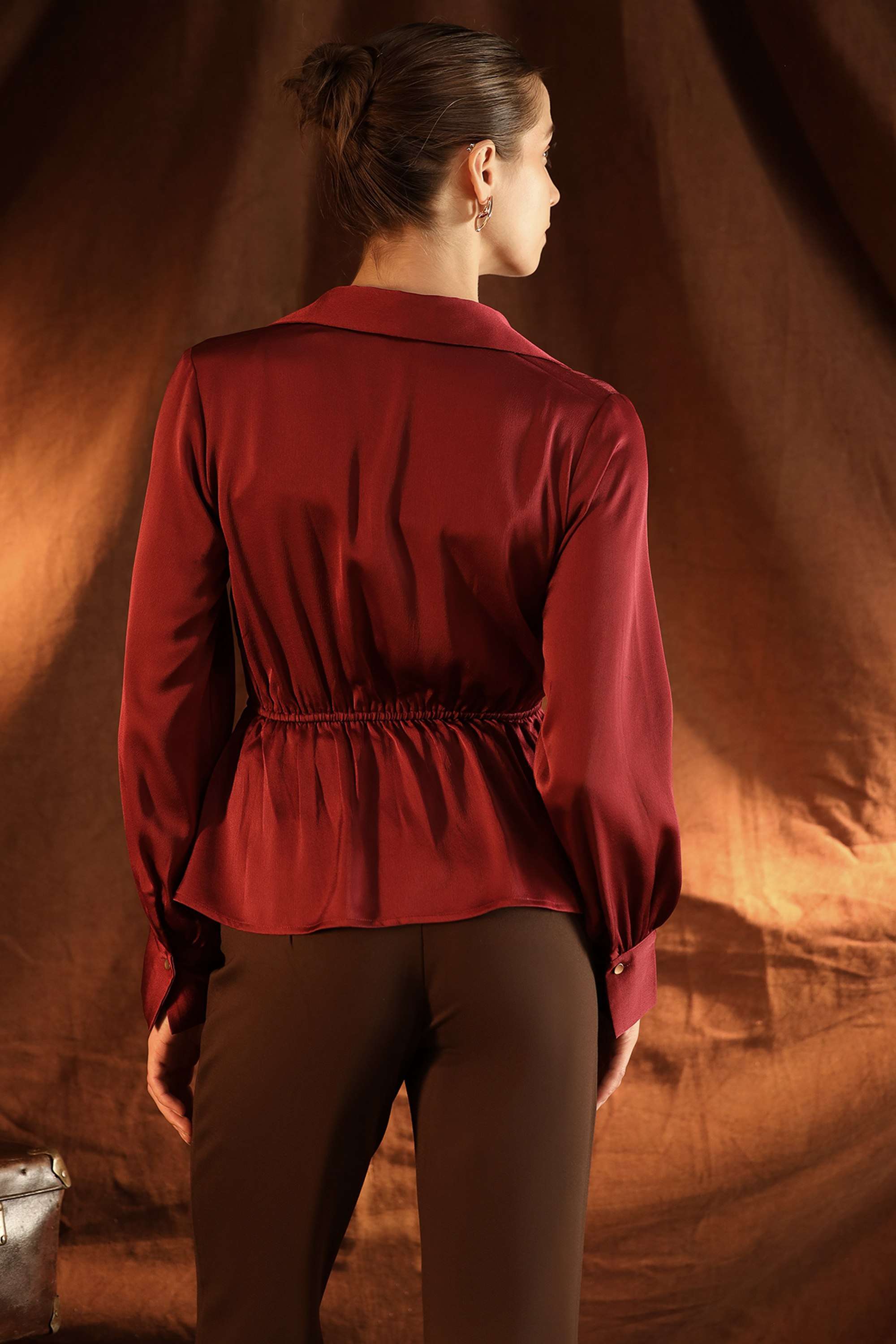 Solid-Blended-Fabric-V-Neck-Casual-Wear-Women-Blouses