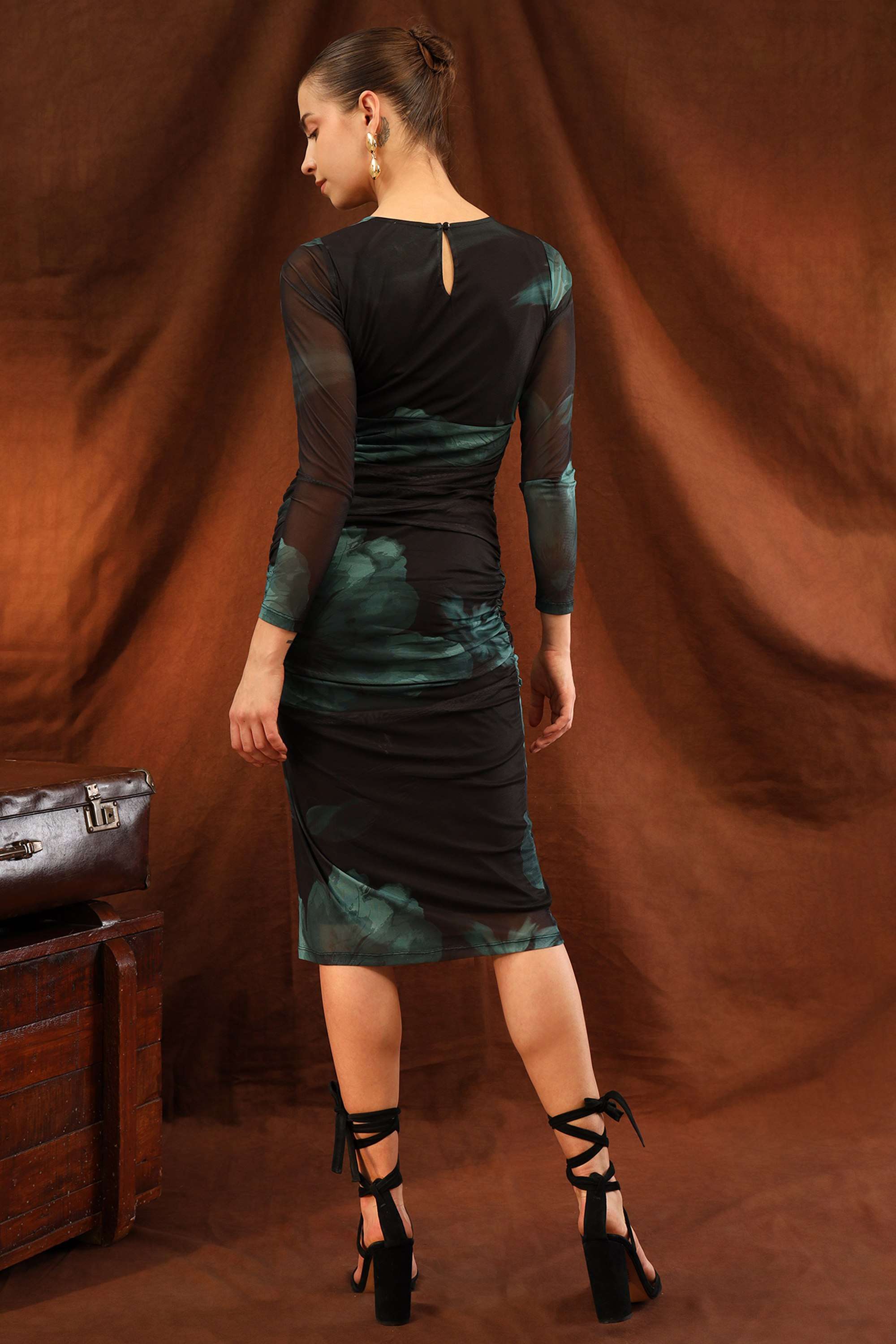 Floral-Round-Neck-Polyester-Women-s-Dress