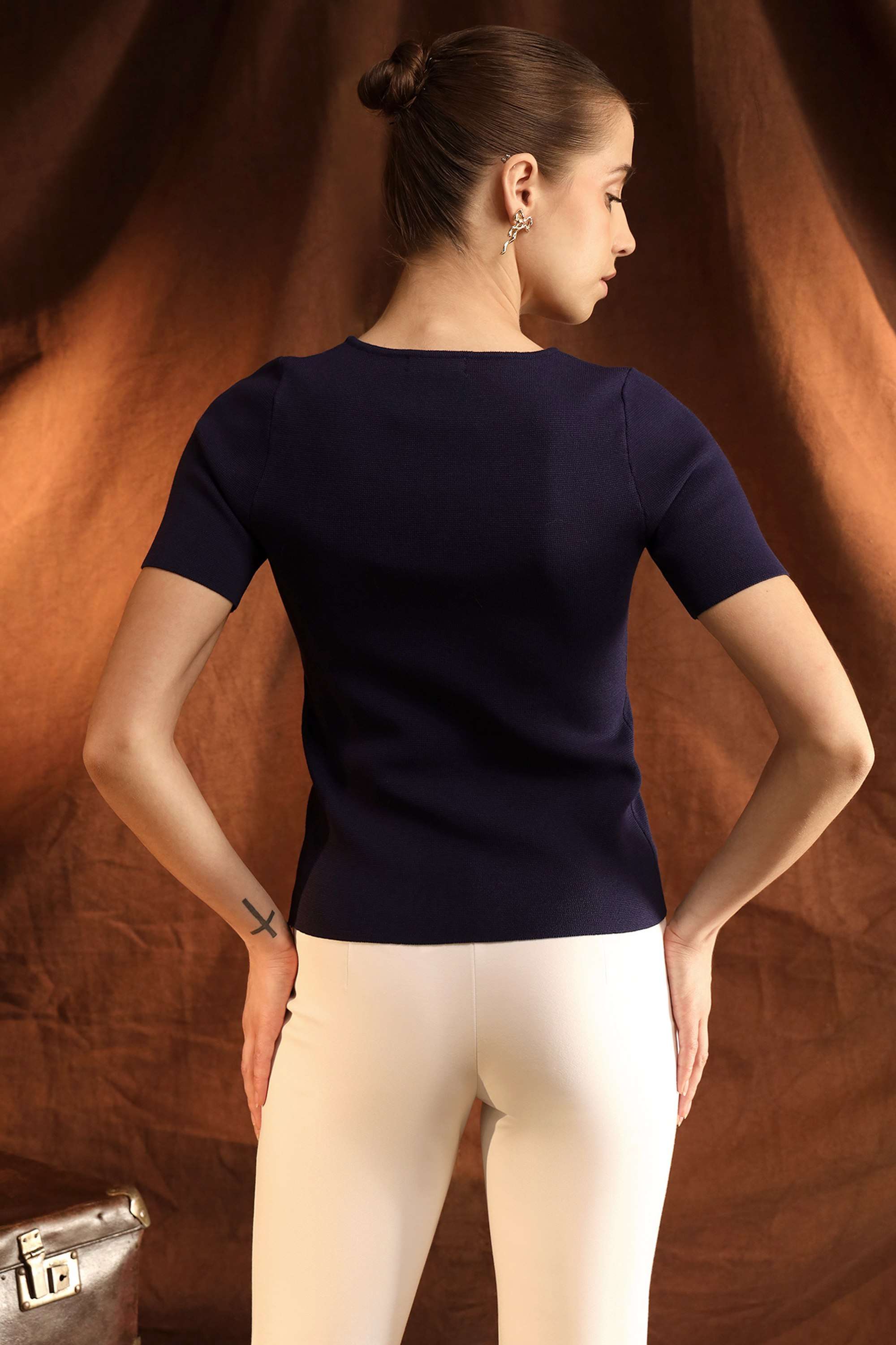 Solid-Viscose-Round-Neck-Women-s-Tops