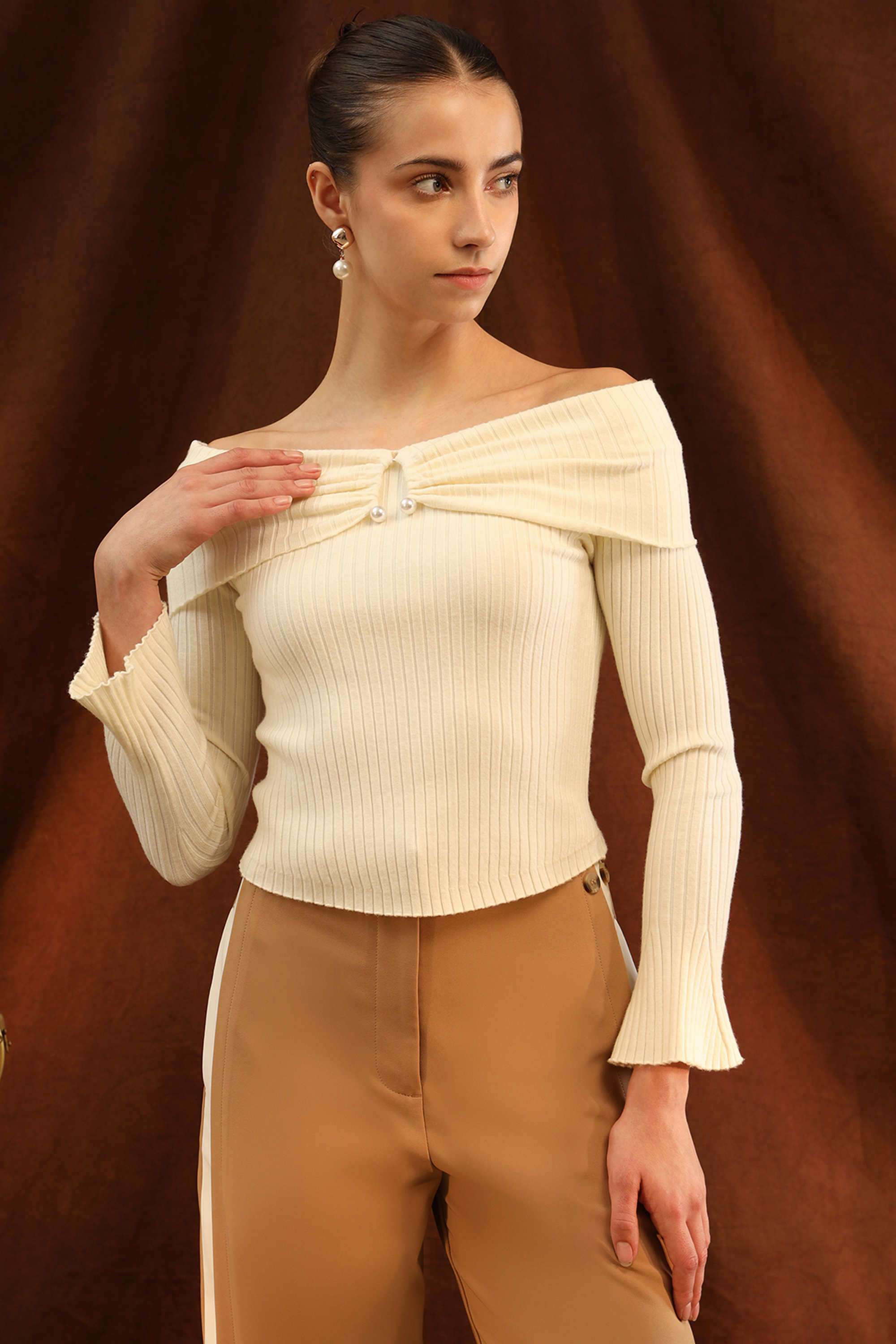 Solid-Viscose-Off-Shoulder-Women-s-Top