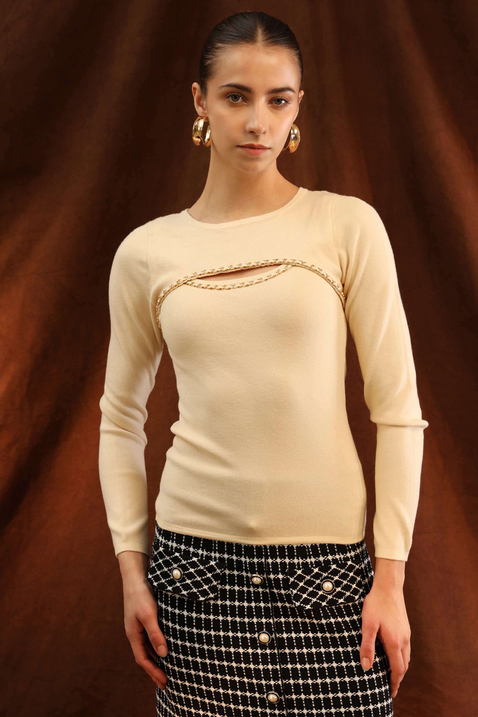 Solid-Viscose-High-Neck-Women-s-Top