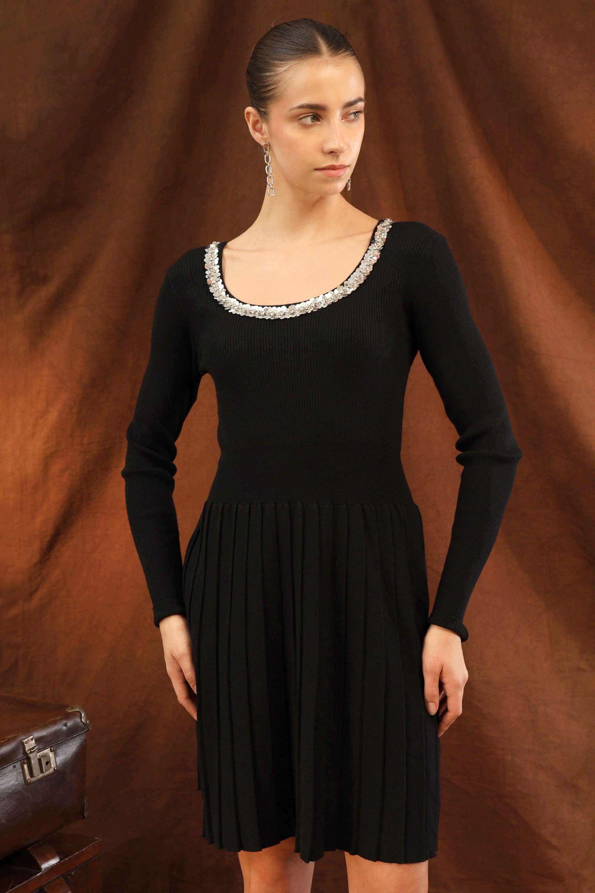 Color-Block-Round-Neck-Viscose-Women-s-Dress