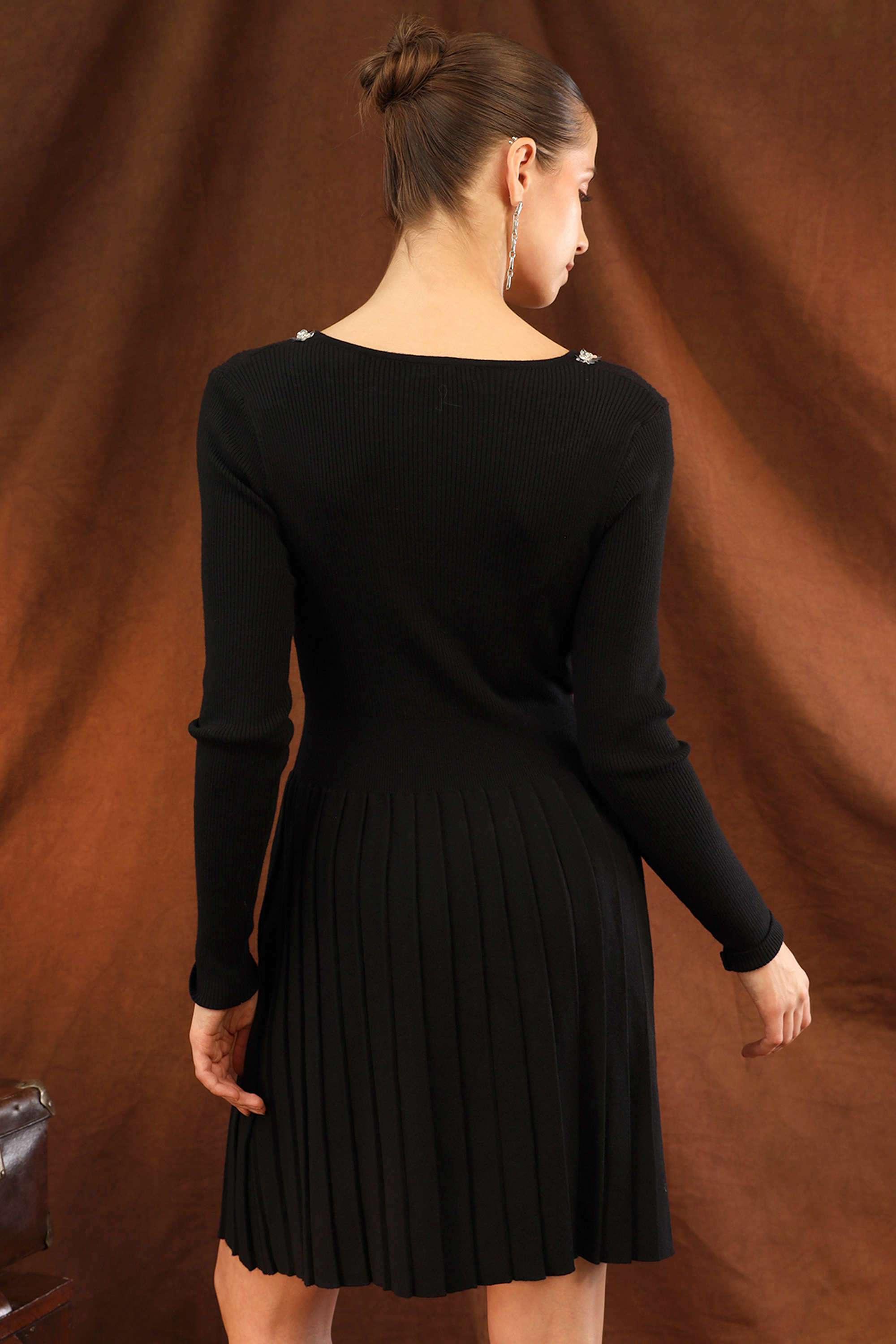 Color-Block-Round-Neck-Viscose-Women-s-Dress