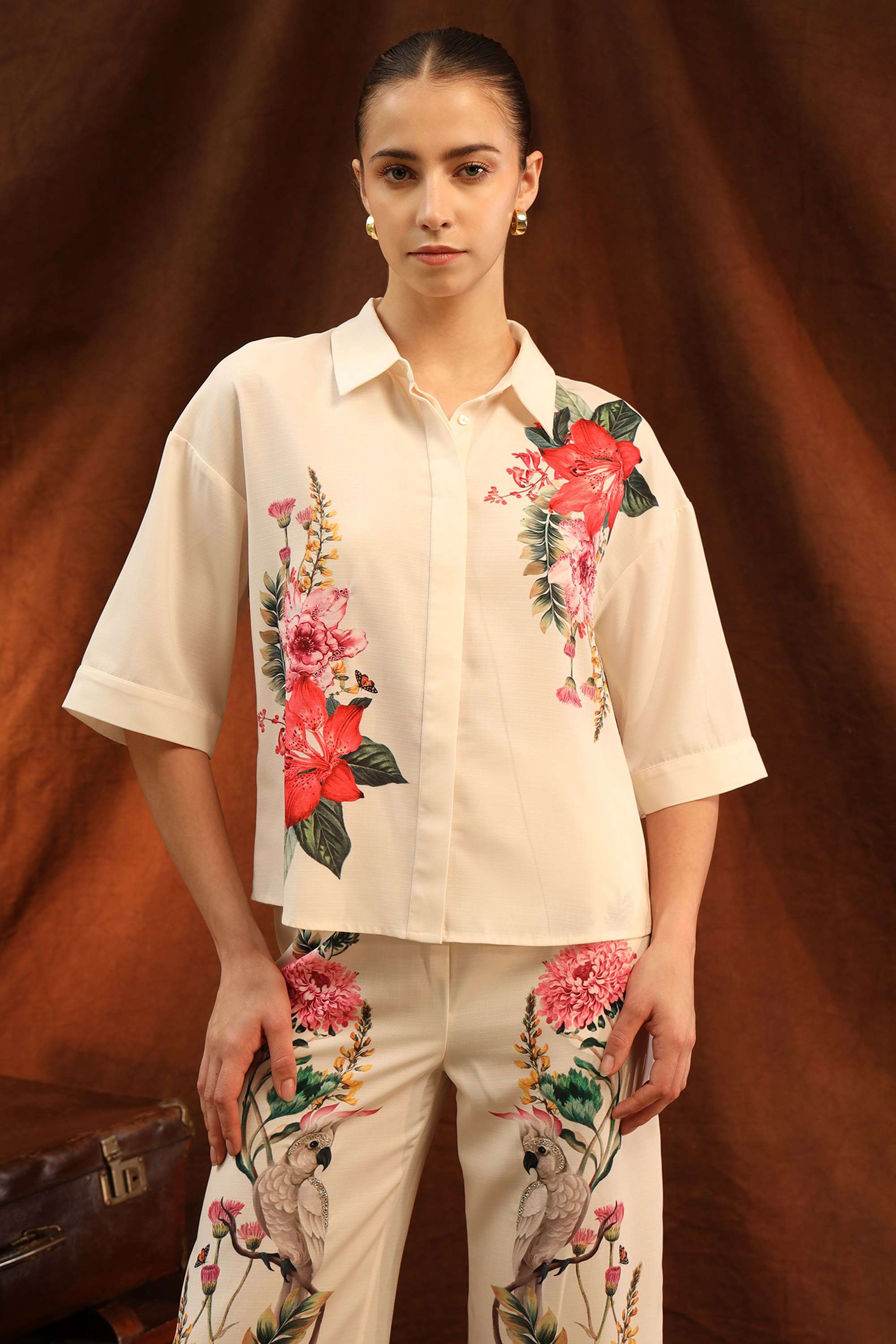 Floral-Collared-Polyester-Women-s-Festive-Wear-Shirt