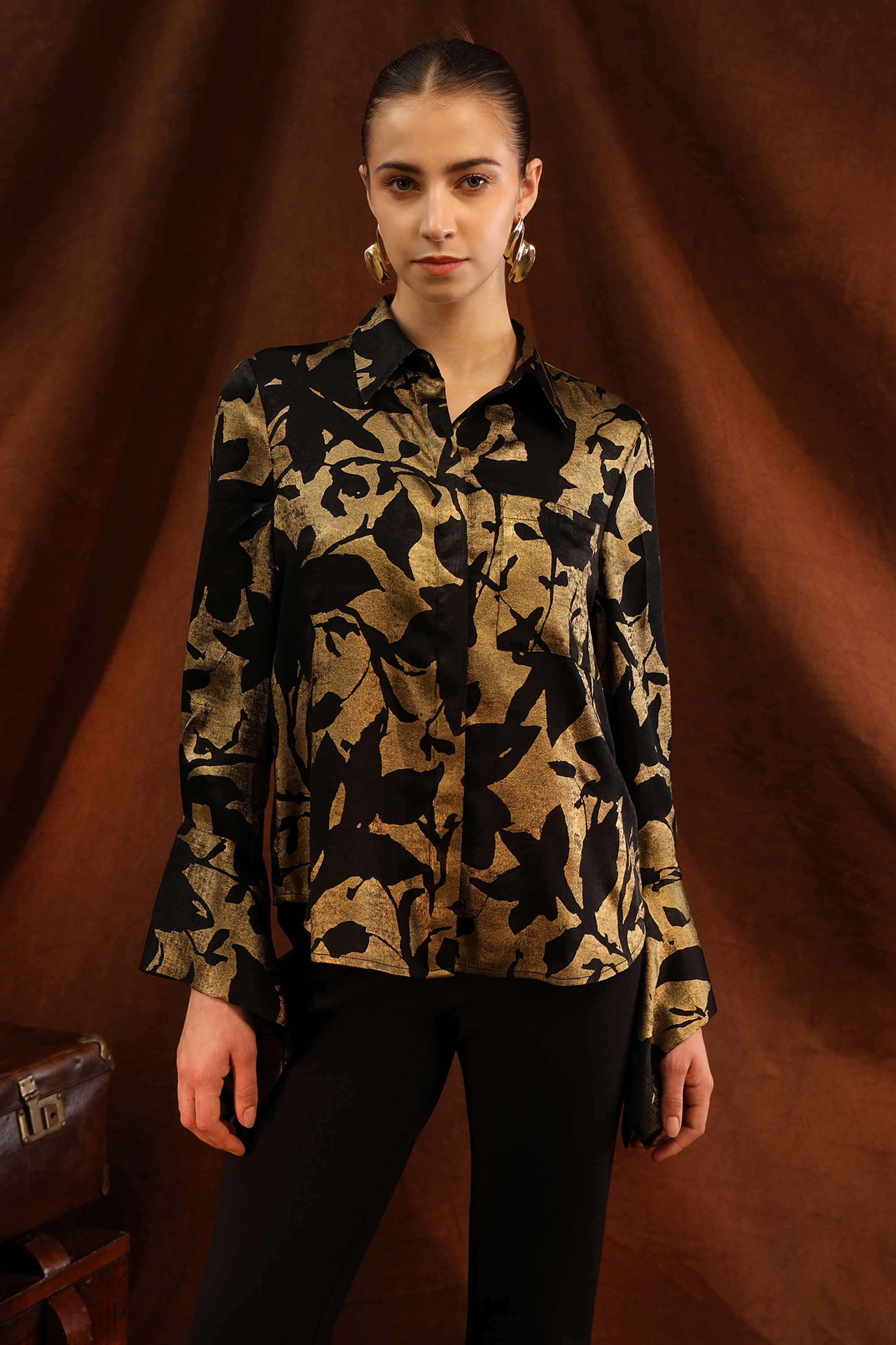 Abstract-Collared-Polyester-Women-s-Party-Wear-Shirt