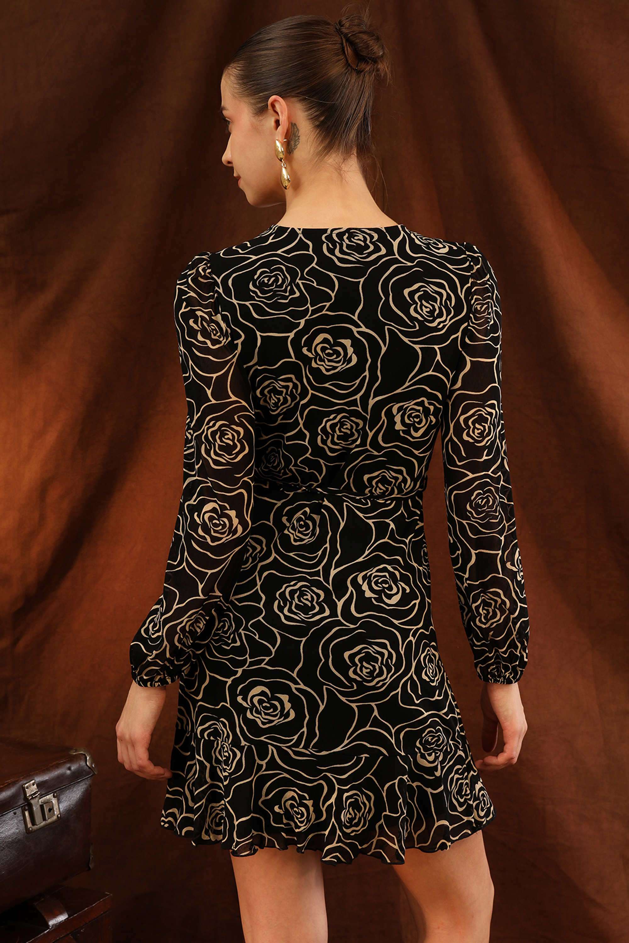 Floral-V-Neck-Nylon-Women-s-Dress