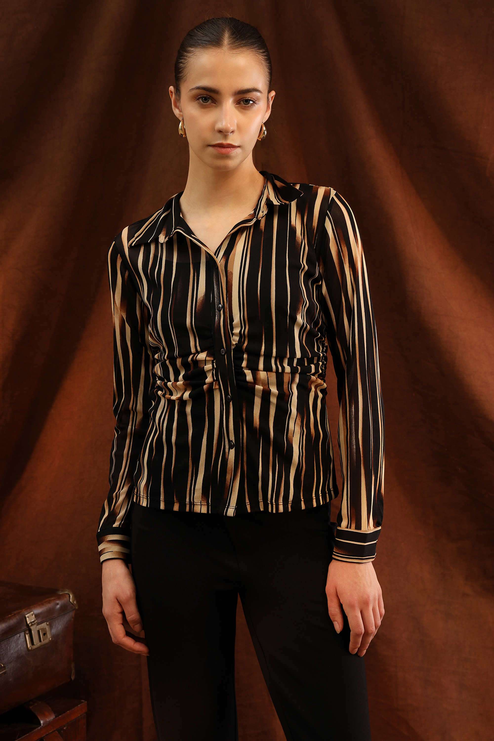 Stripes-Collared-Nylon-Women-s-Party-Wear-Shirt
