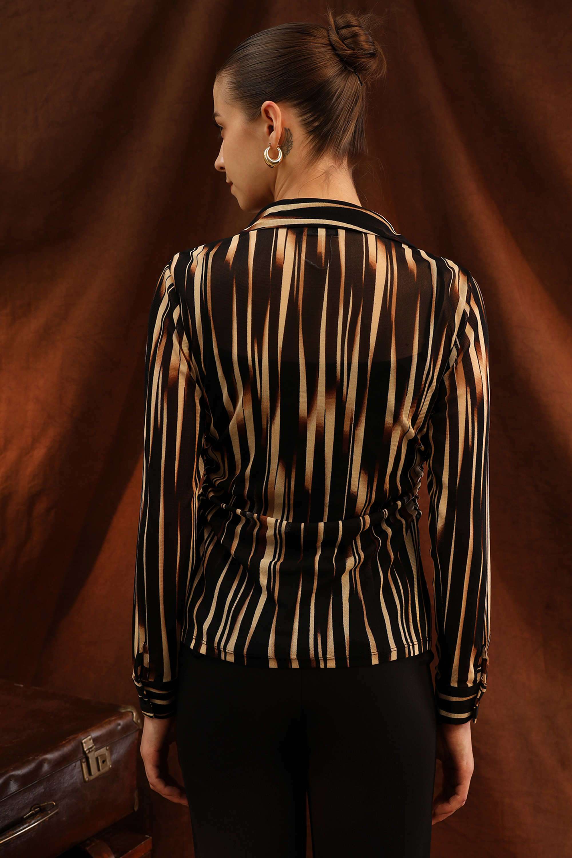 Stripes-Collared-Nylon-Women-s-Party-Wear-Shirt