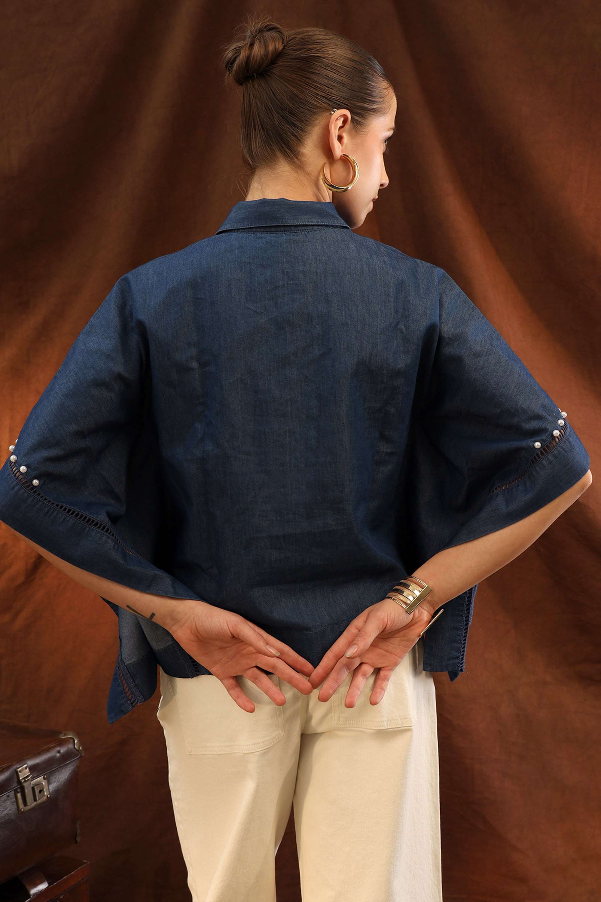 Embellished-Collared-Denim-Women-s-Formal-Wear-Shirt