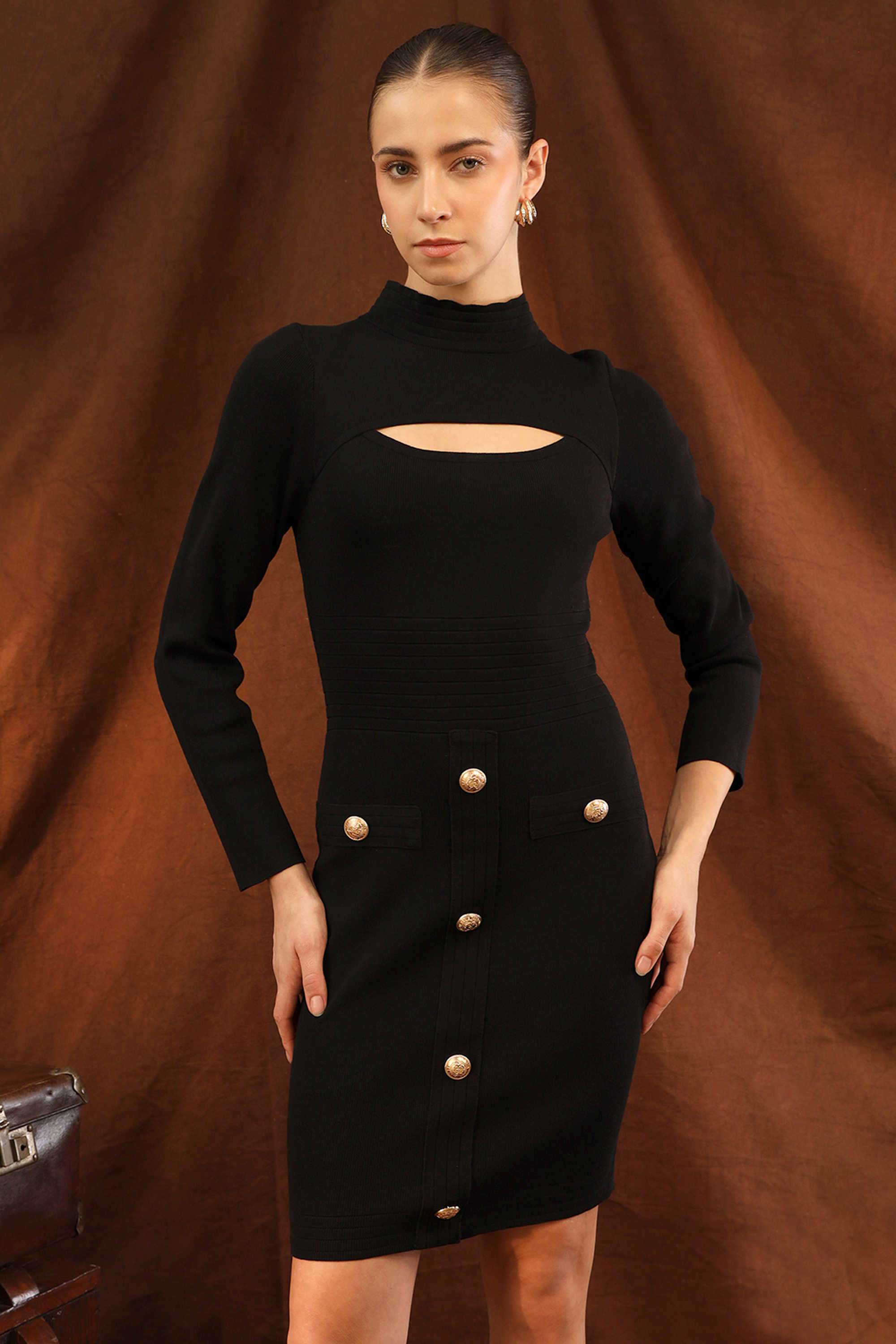 Solid-High-Neck-Viscose-Women-s-Dress