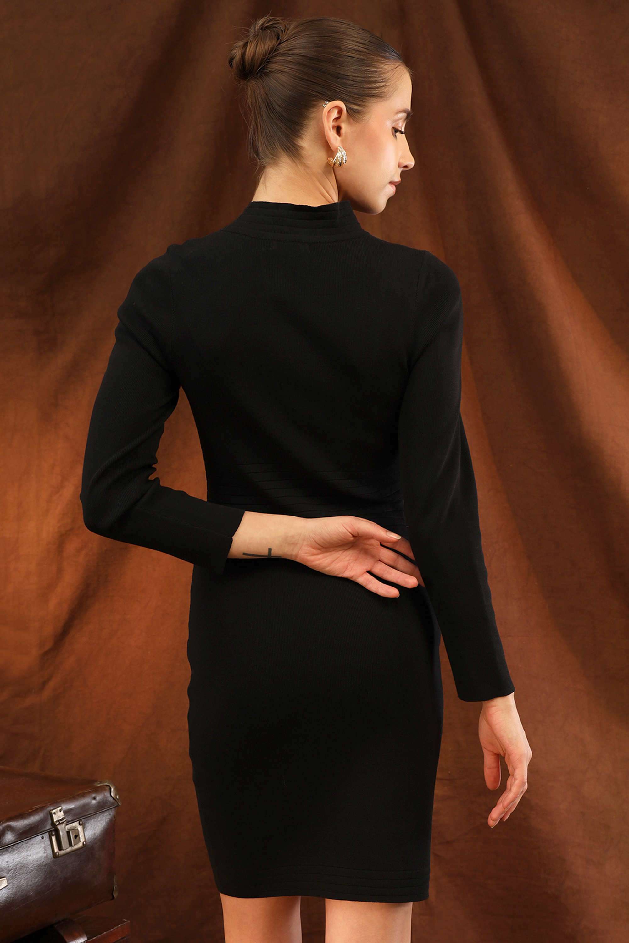 Solid-High-Neck-Viscose-Women-s-Dress