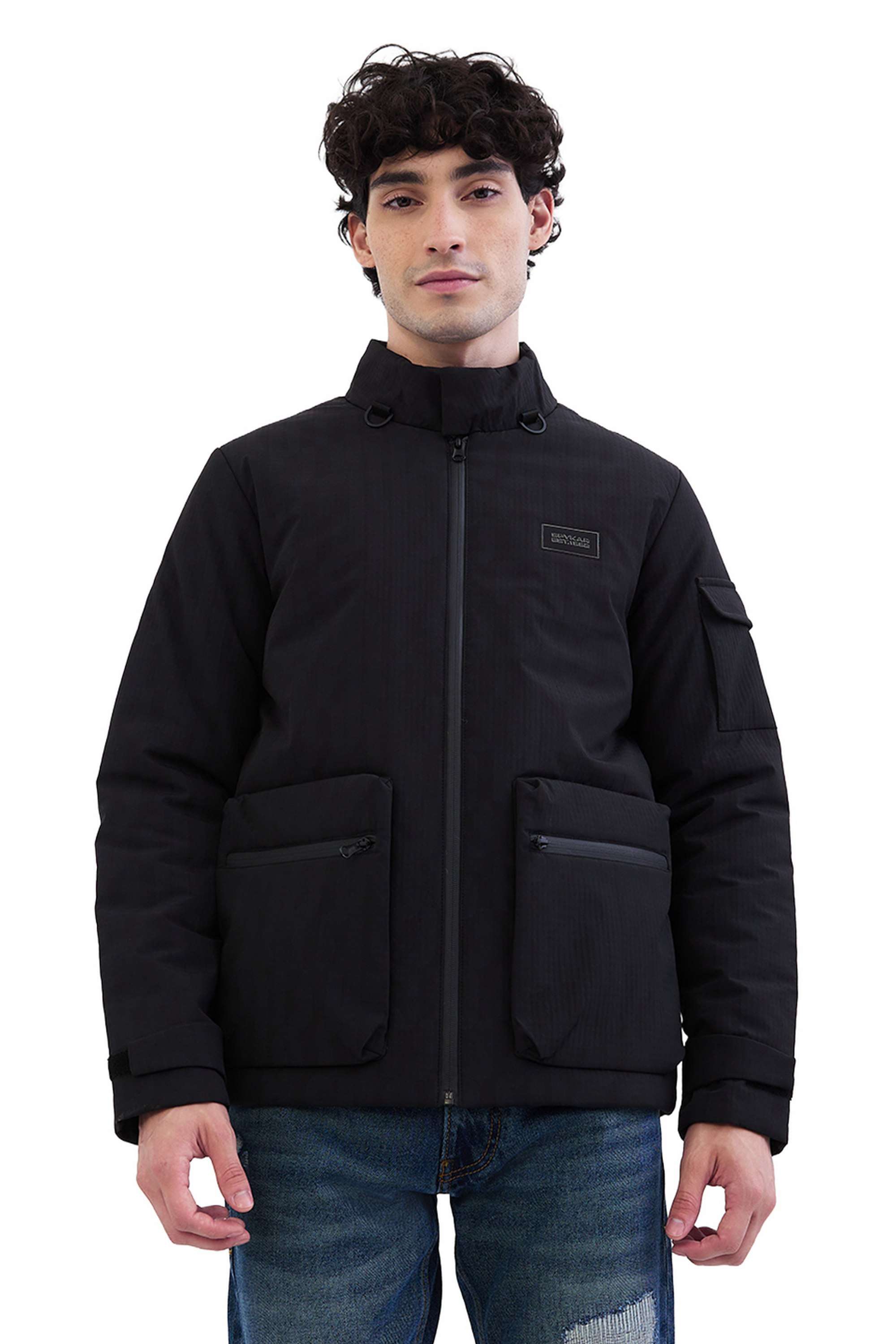 Solid-Polyester-Straight-Fit-Men-Jacket