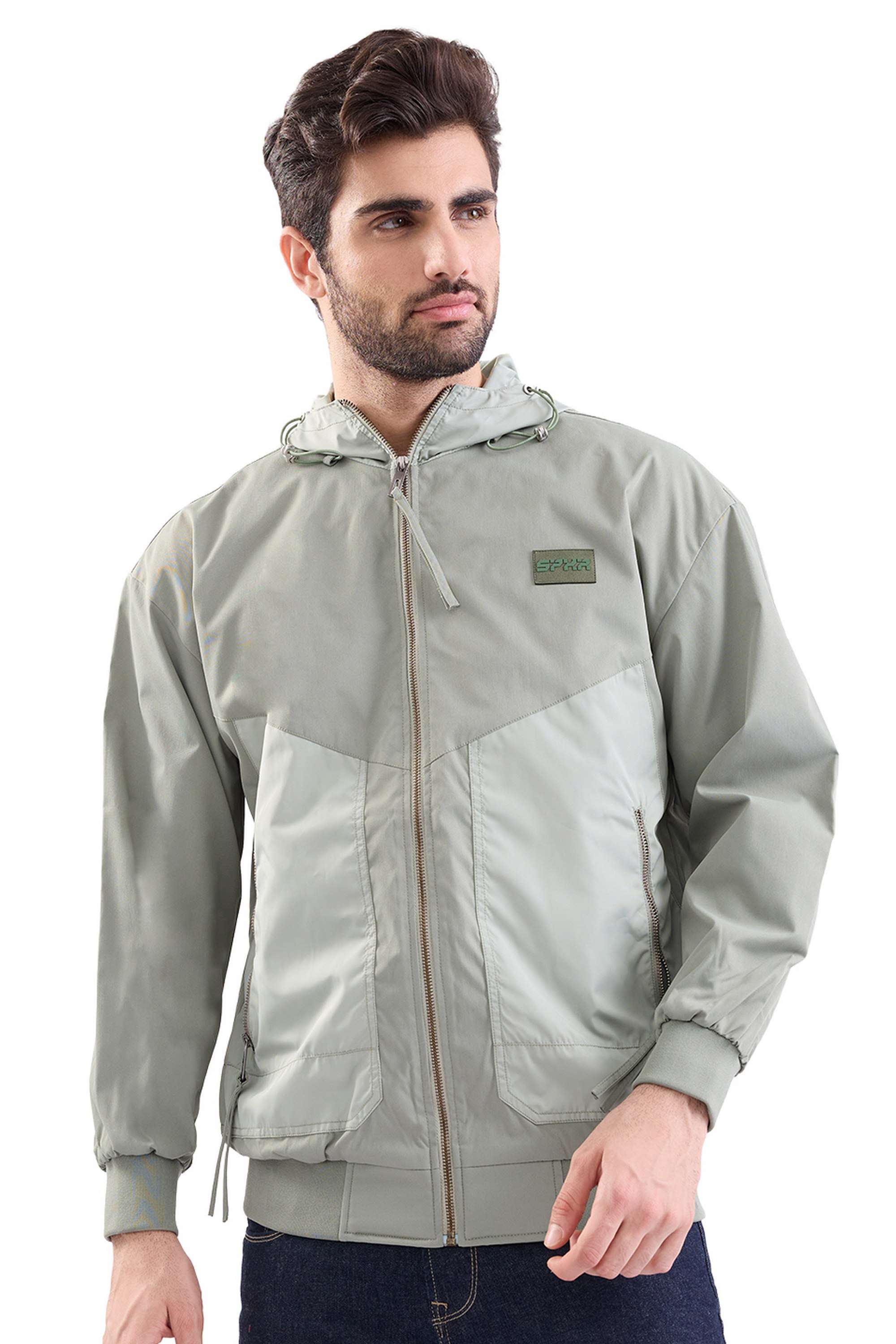 Blended-Fabric-Zipper-Straight-Fit-Men-Casual-Wear-Jacket