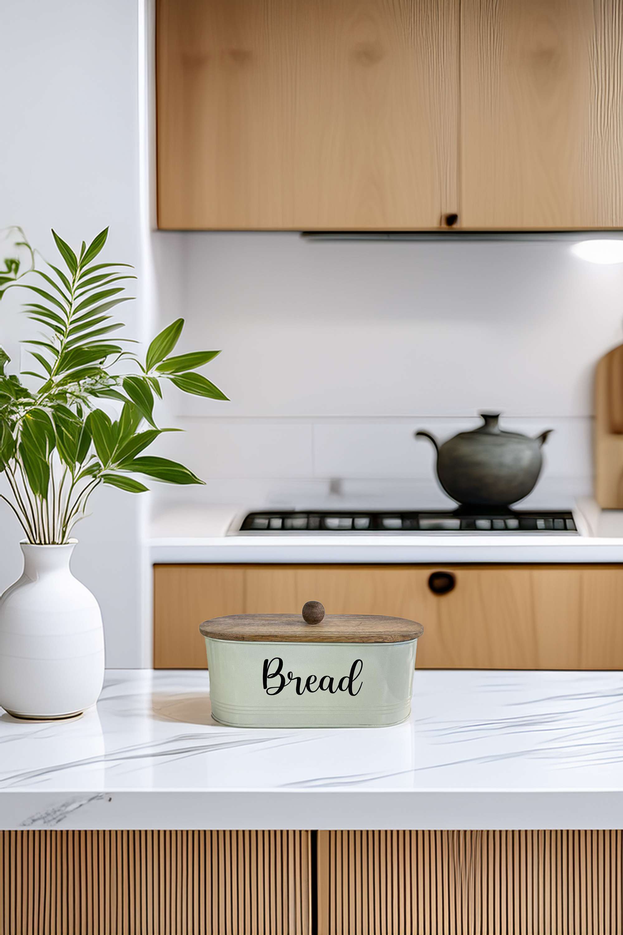 Homemade-Bread-Box-W/Wooden-Lid-Mint