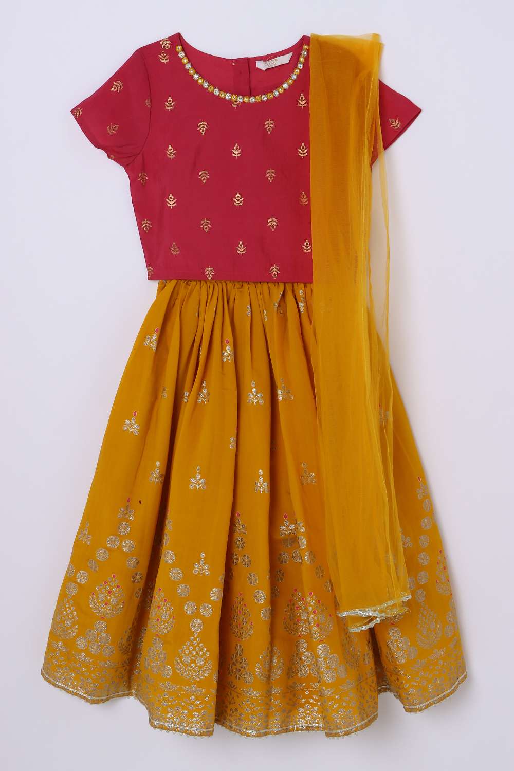 Embellished-Blended-Fabric-Round-Neck-Girls-Kurta-Set