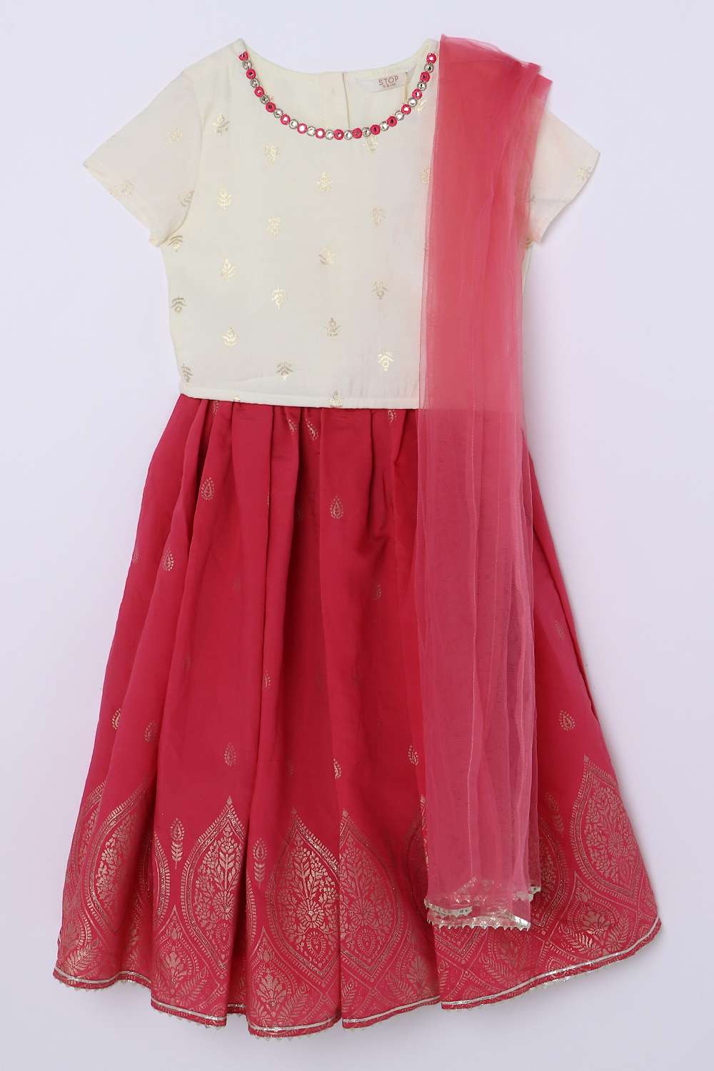 Embellished-Blended-Fabric-Round-Neck-Girls-Kurta-Set