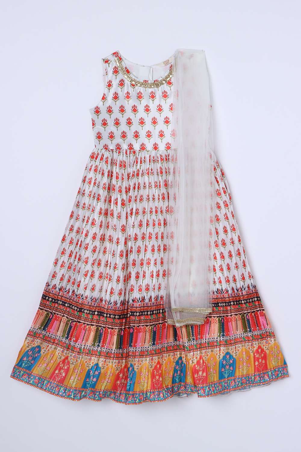 Block-Print-Blended-Fabric-Round-Neck-Girls-Kurta-Set