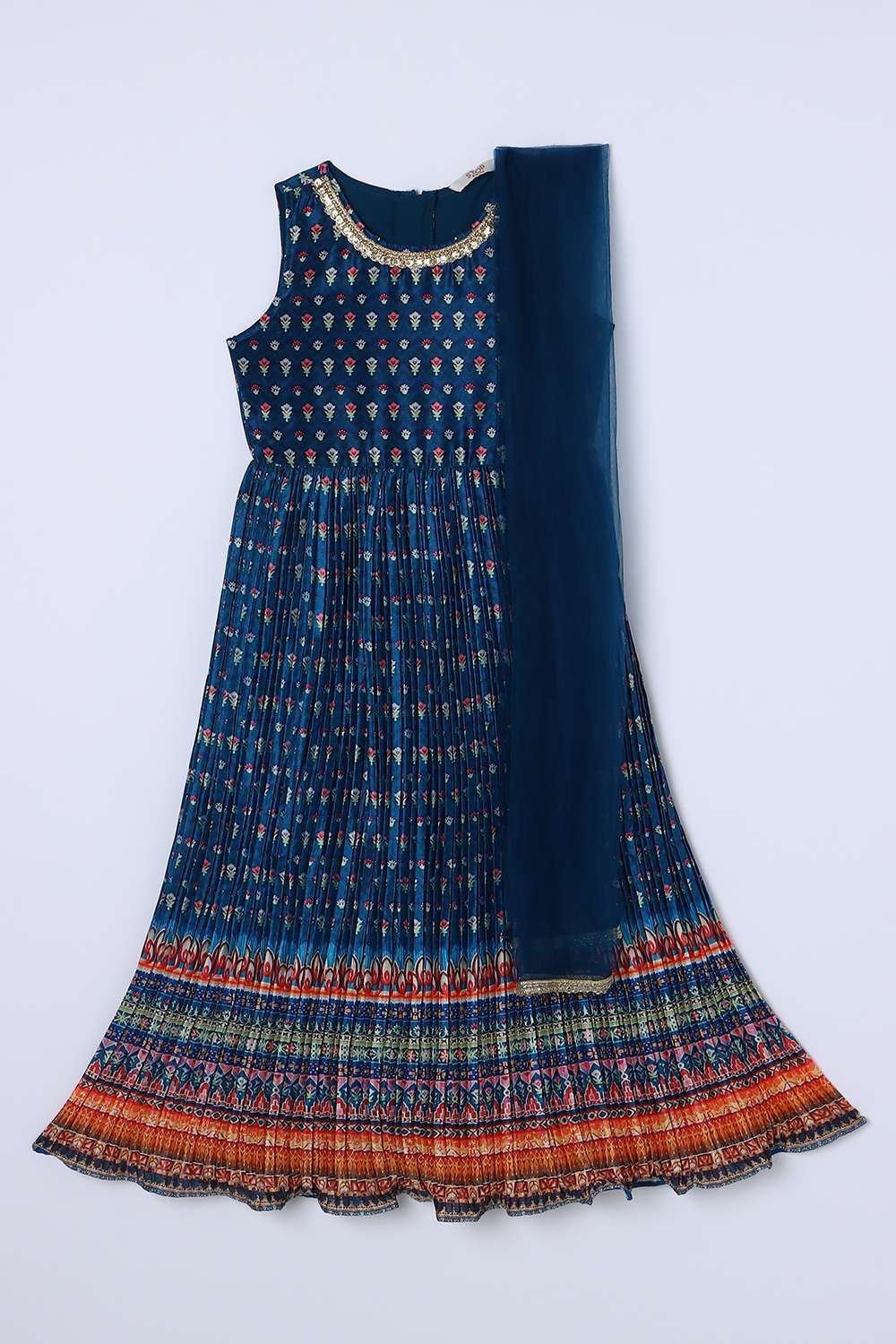 Floral-Blended-Fabric-Round-Neck-Girls-Kurta-Set