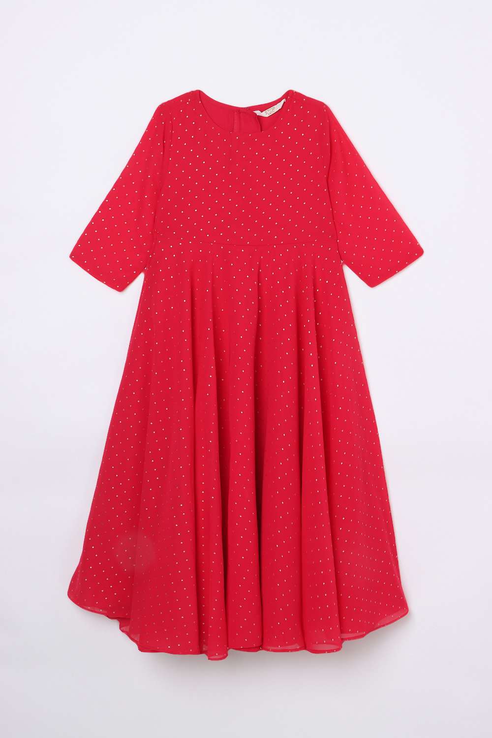Polka-Dots-Blended-Fabric-Round-Neck-Girl-s-Dress