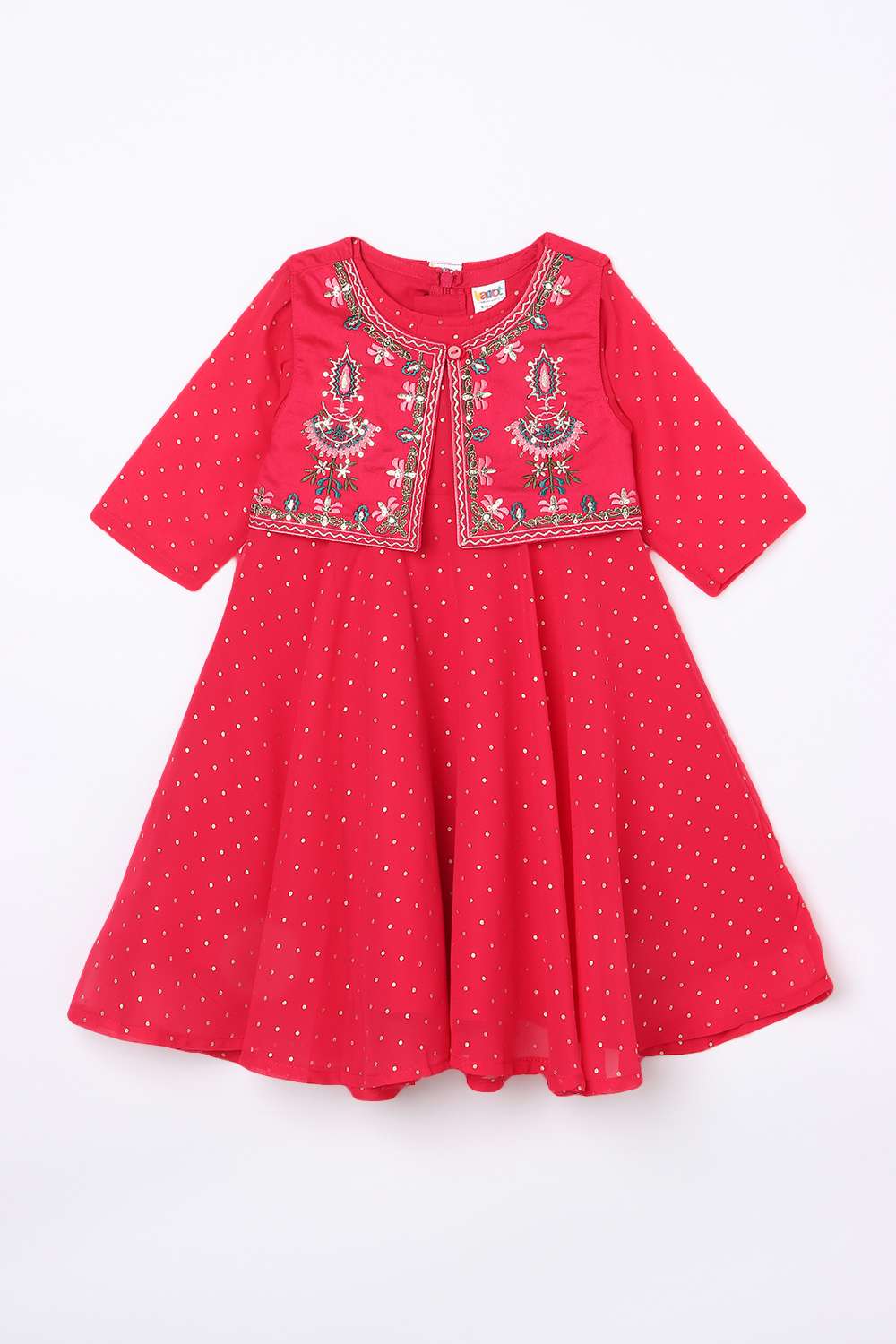 Polka-Dots-Blended-Fabric-Round-Neck-Girl-s-Dress