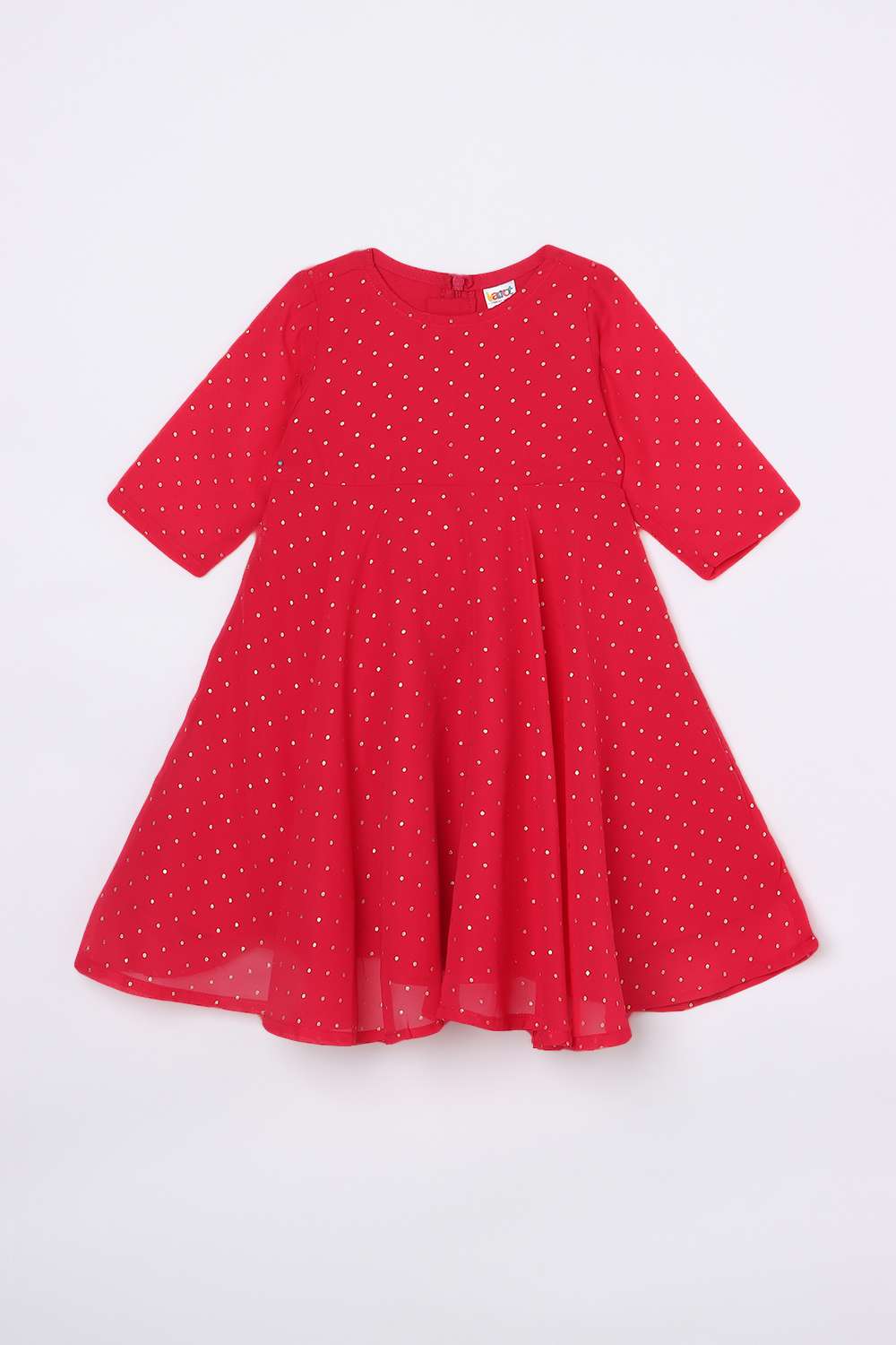 Polka-Dots-Blended-Fabric-Round-Neck-Girl-s-Dress