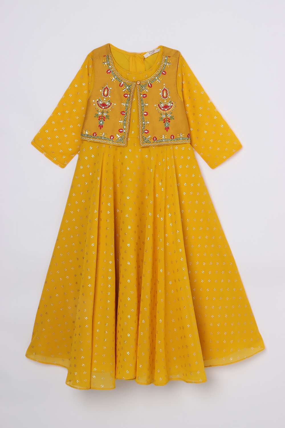 Polka-Dots-Blended-Fabric-Round-Neck-Girl-s-Dress