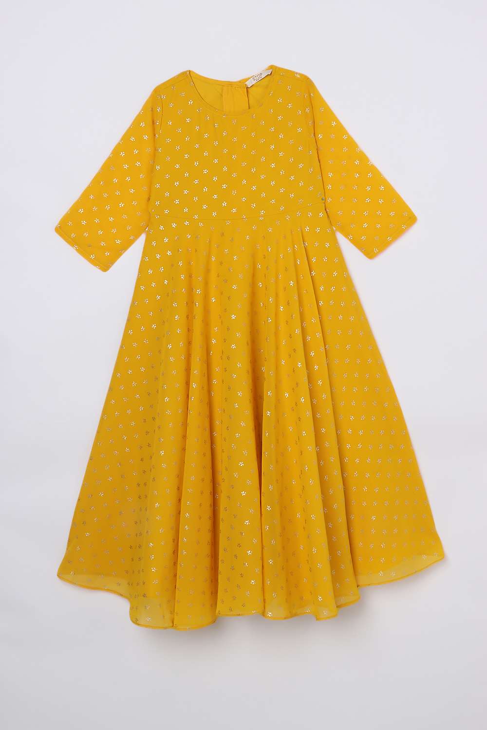 Polka-Dots-Blended-Fabric-Round-Neck-Girl-s-Dress