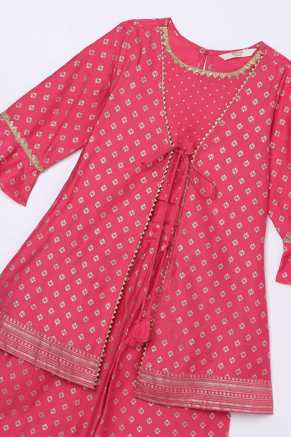 Solid-Blended-Fabric-Regular-Fit-Festive-Wear-Girls-Co-Ord-Set