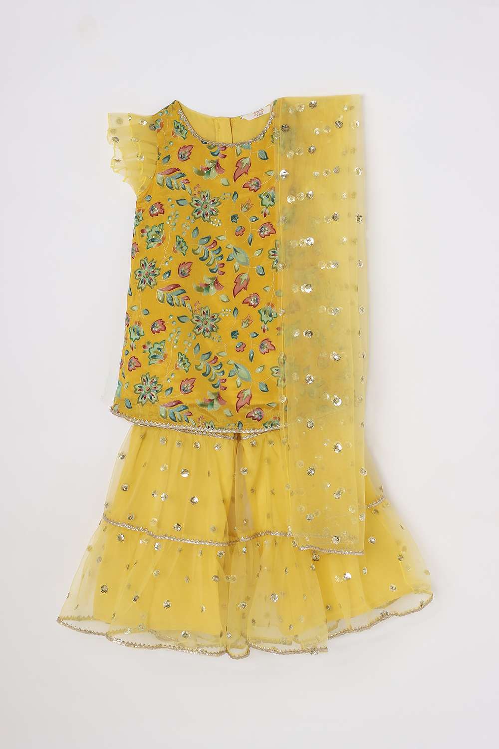 Floral-Blended-Fabric-Round-Neck-Girl-s-Festive-Wear-Kurta-Set