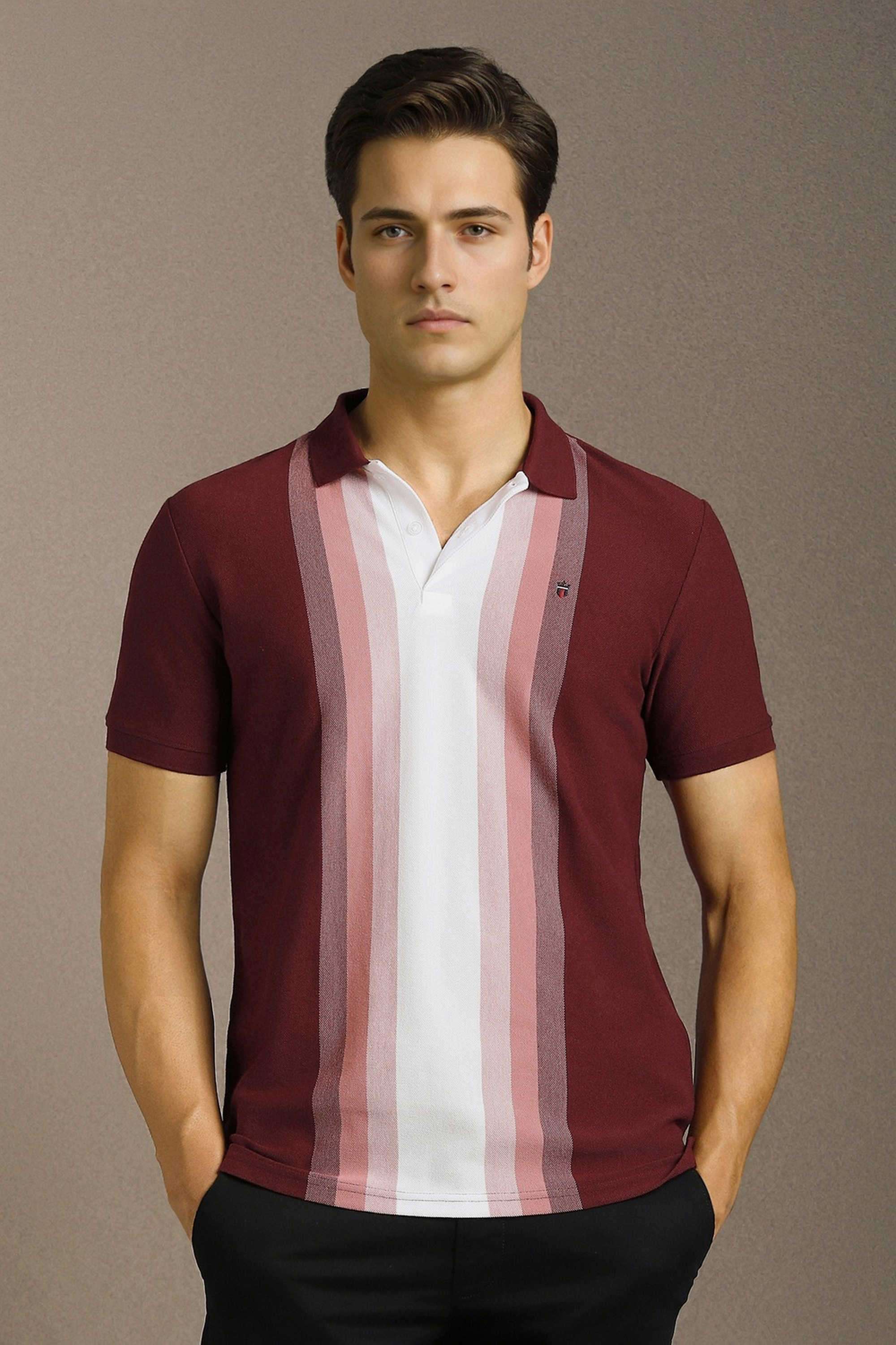 Stripes-Blended-Fabric-Slim-Fit-Men-Polo-T-Shirt