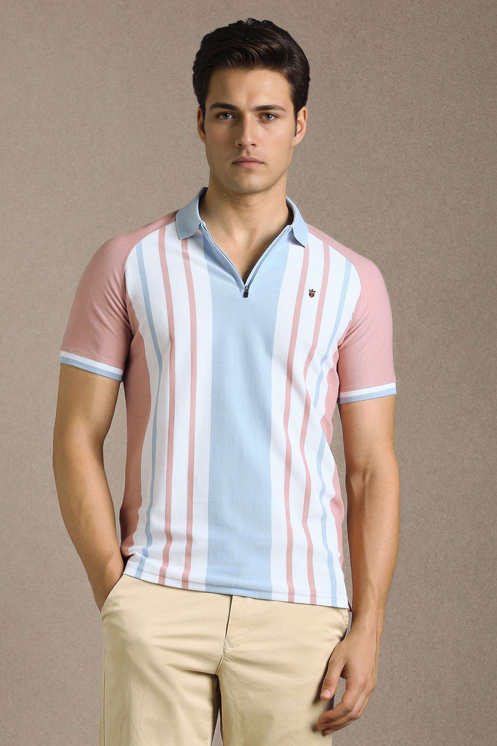 Stripes-Blended-Fabric-Round-Neck-Men-s-T-Shirt