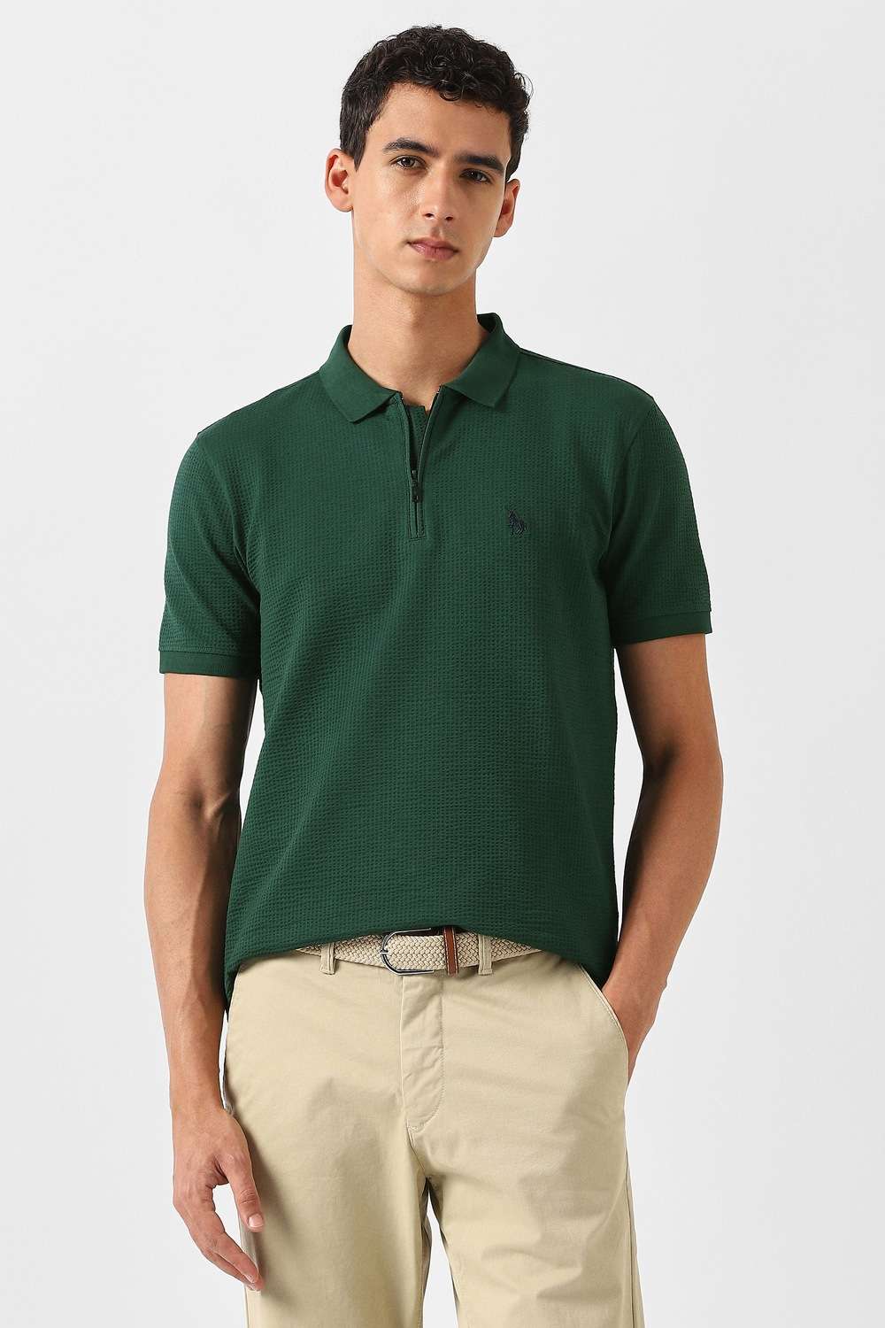 Textured-Cotton-Blend-Regular-Fit-Men-Polo-T-Shirt
