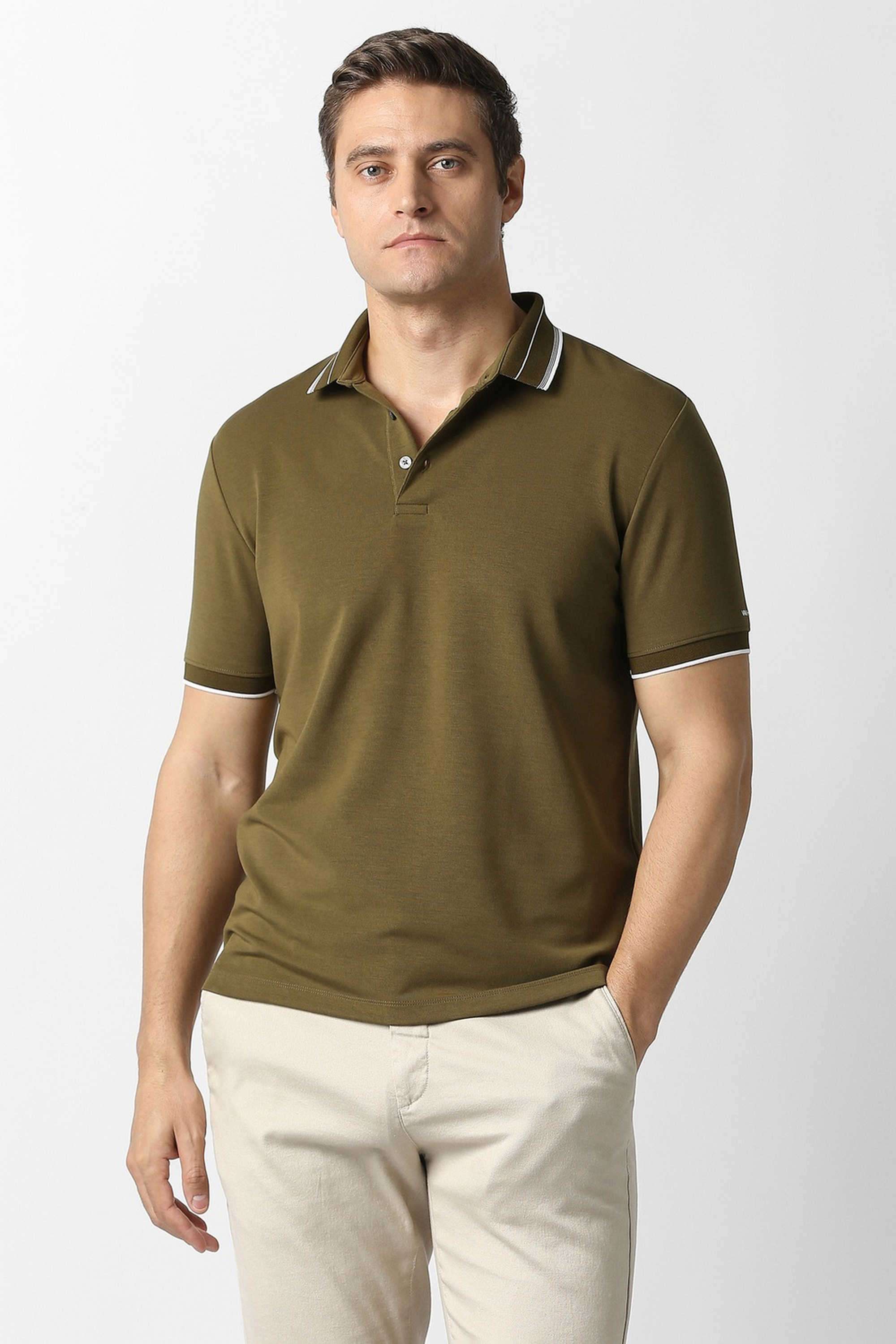 Solid-Blended-Fabric-Regular-Fit-Men-Polo-T-Shirt