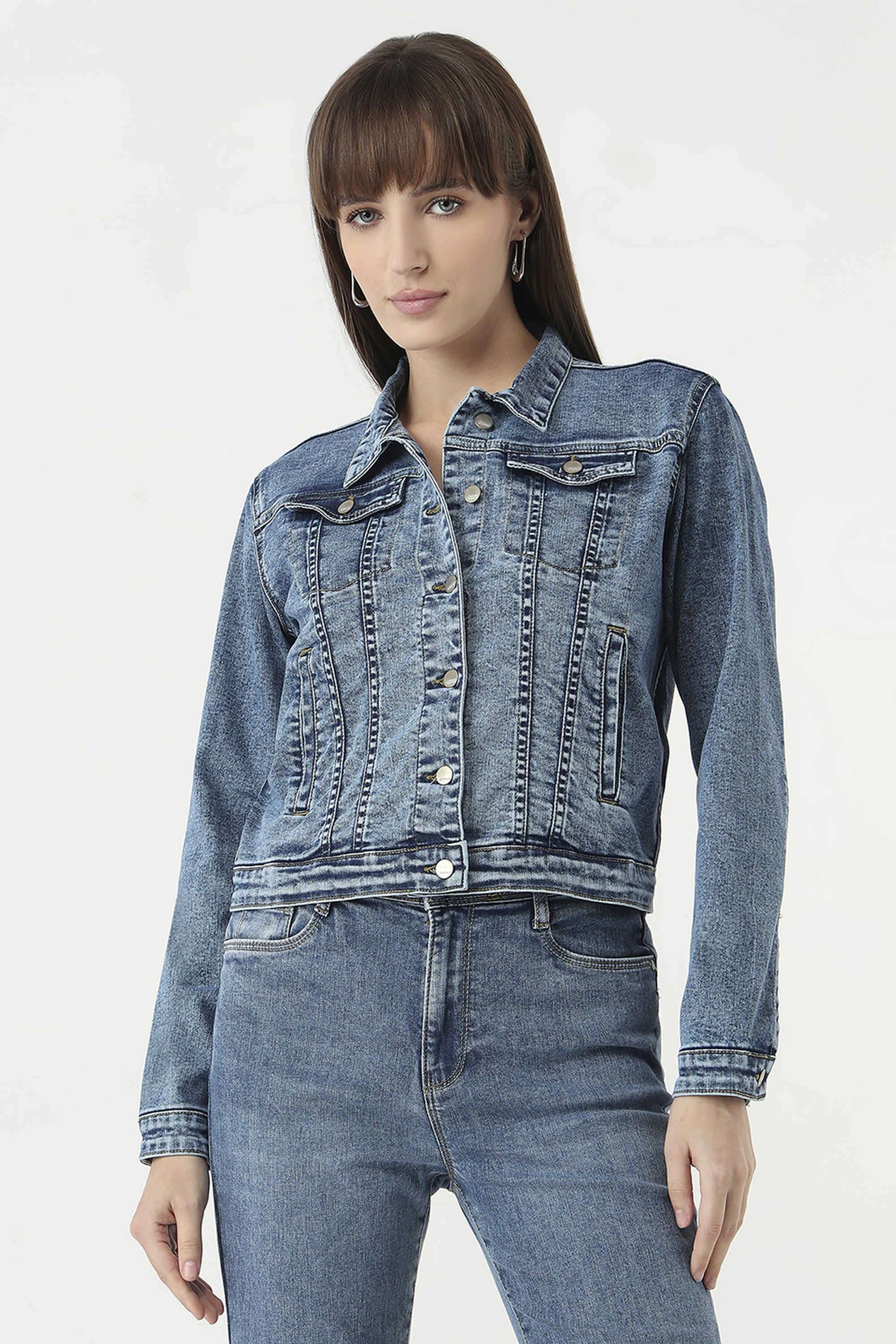 Solid-Collared-Blended-Fabric-Women-s-Casual-Wear-Jacket