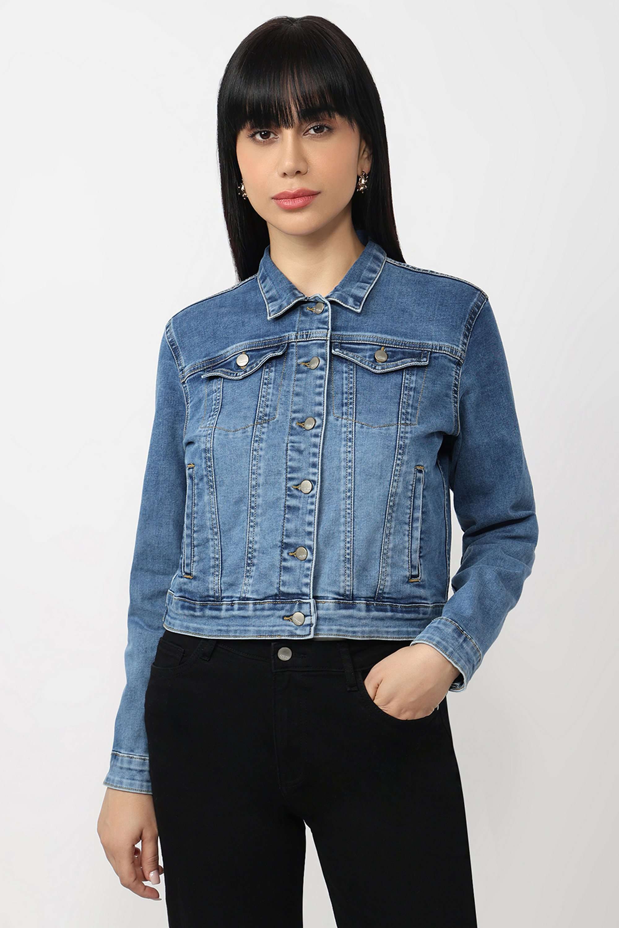 Solid-Collared-Blended-Fabric-Women-Casual-Wear-Jacket