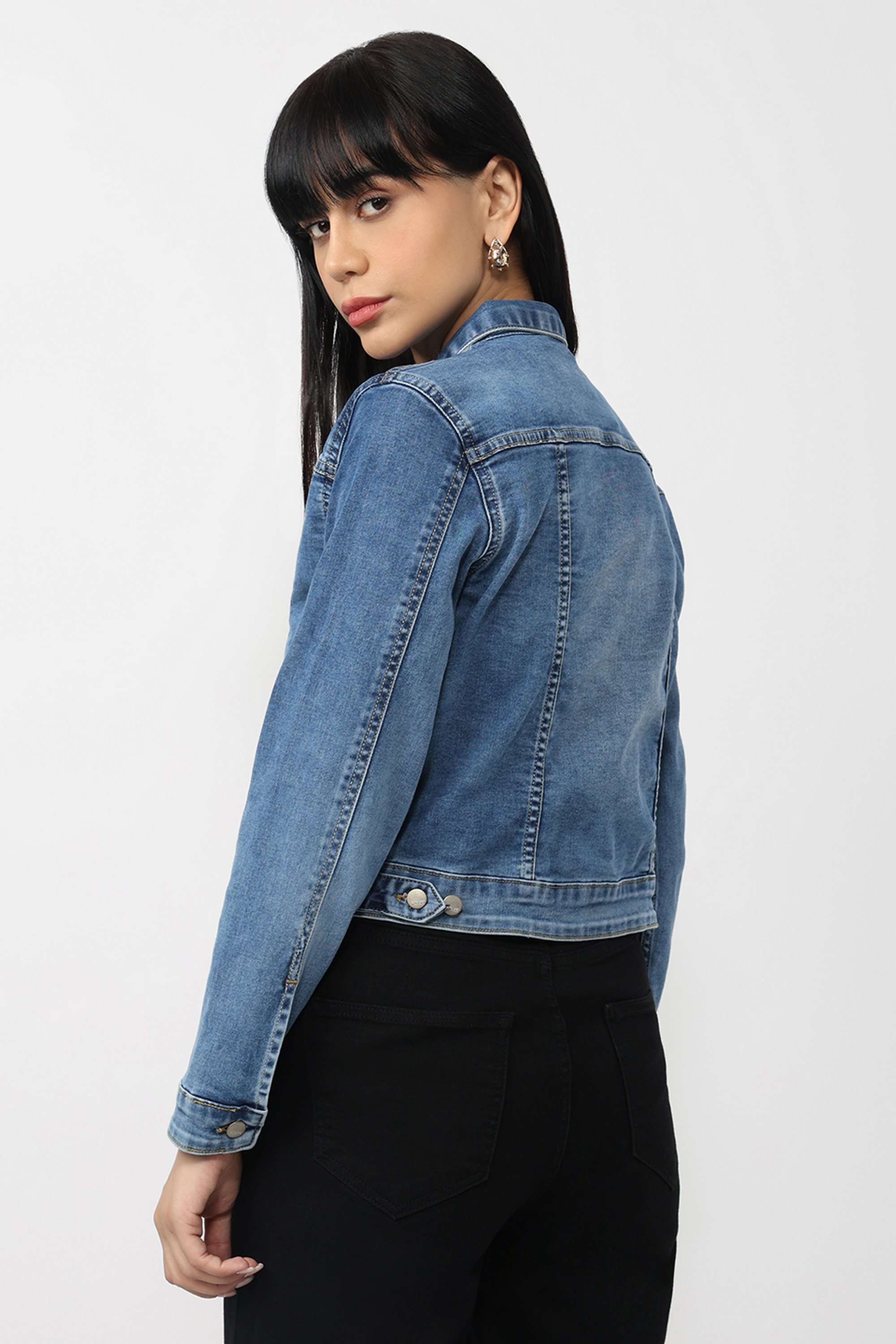 Solid-Collared-Blended-Fabric-Women-Casual-Wear-Jacket
