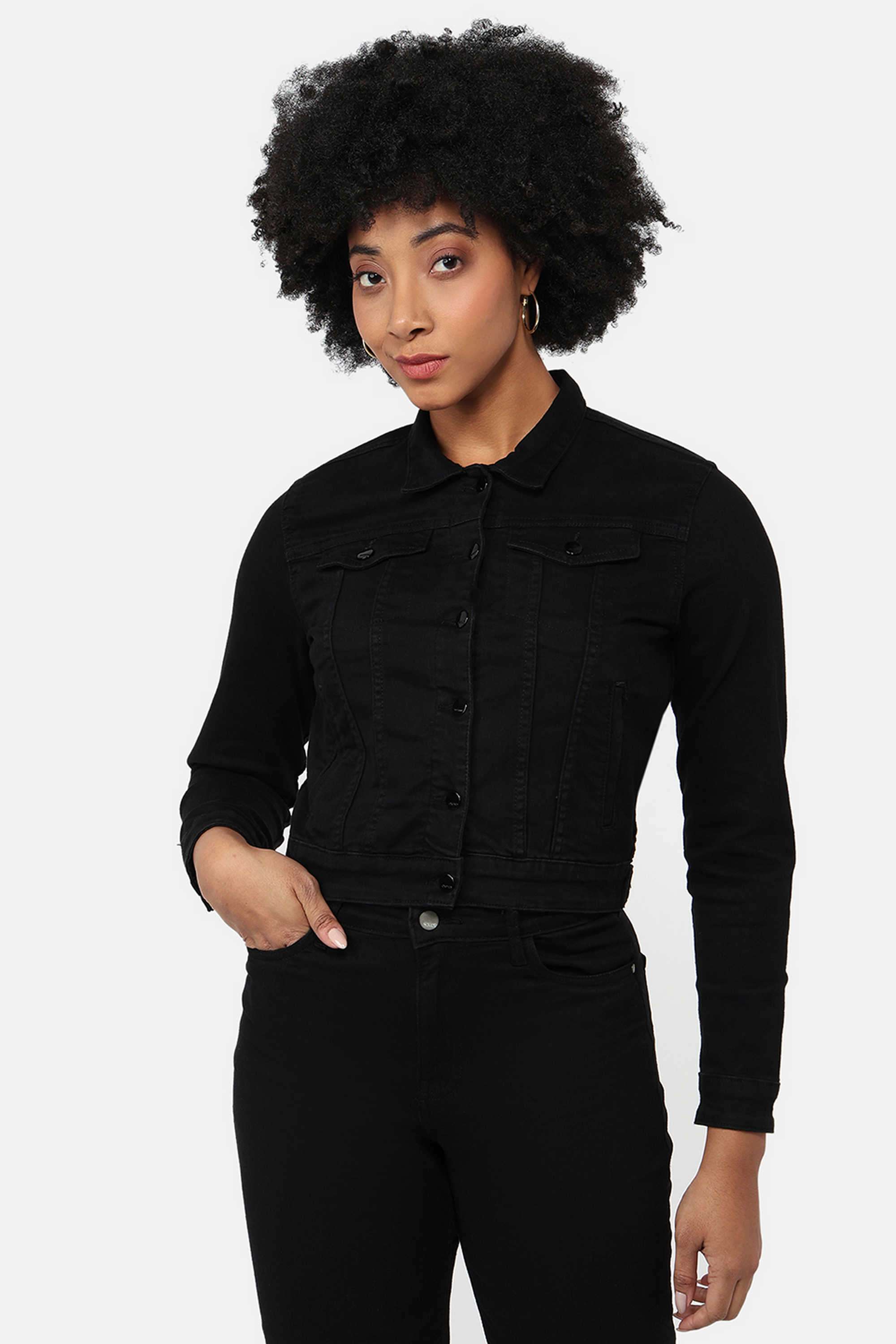 Solid-Collared-Blended-Fabric-Women-s-Casual-Wear-Jacket