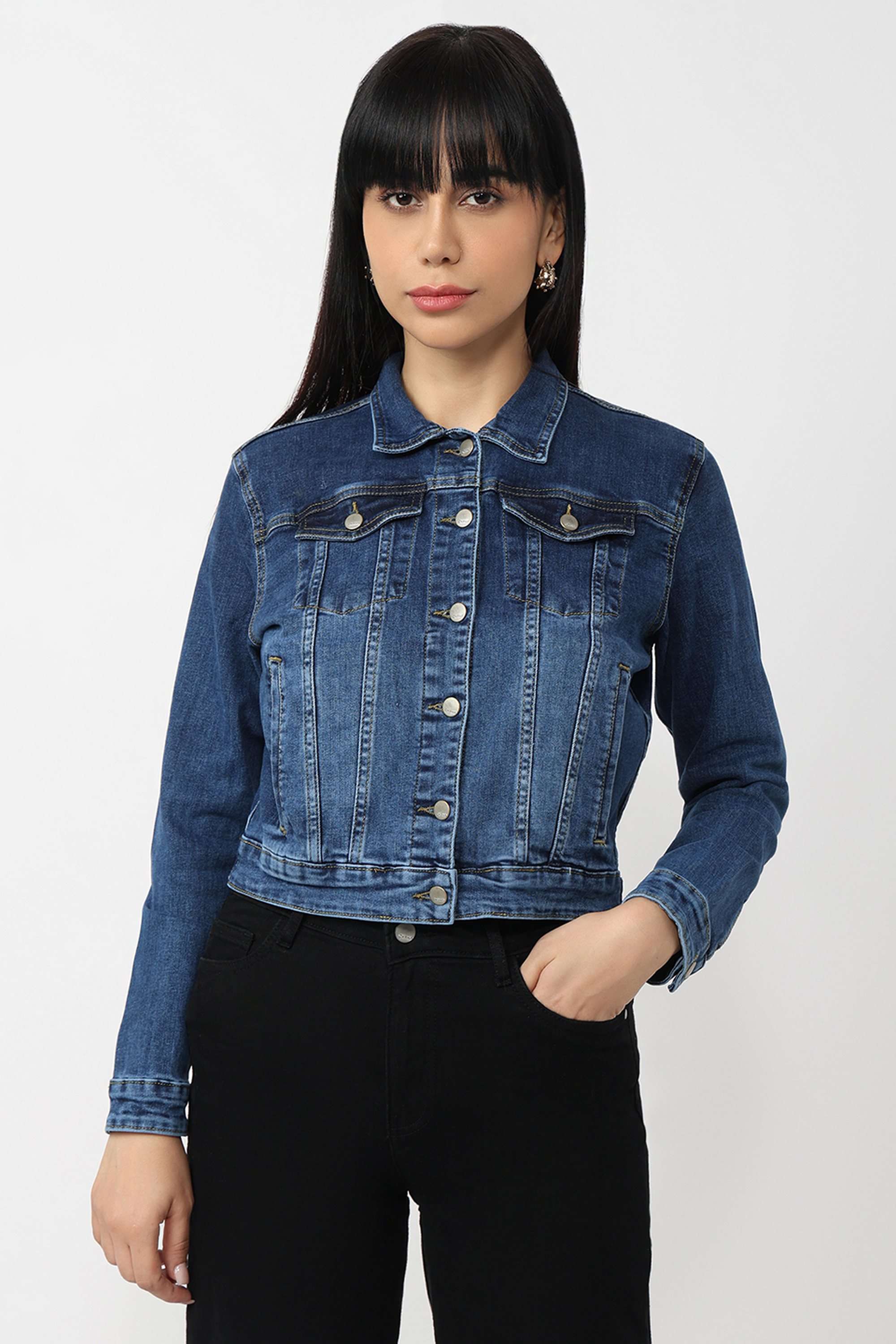 Solid-Collared-Blended-Fabric-Women-Casual-Wear-Jacket